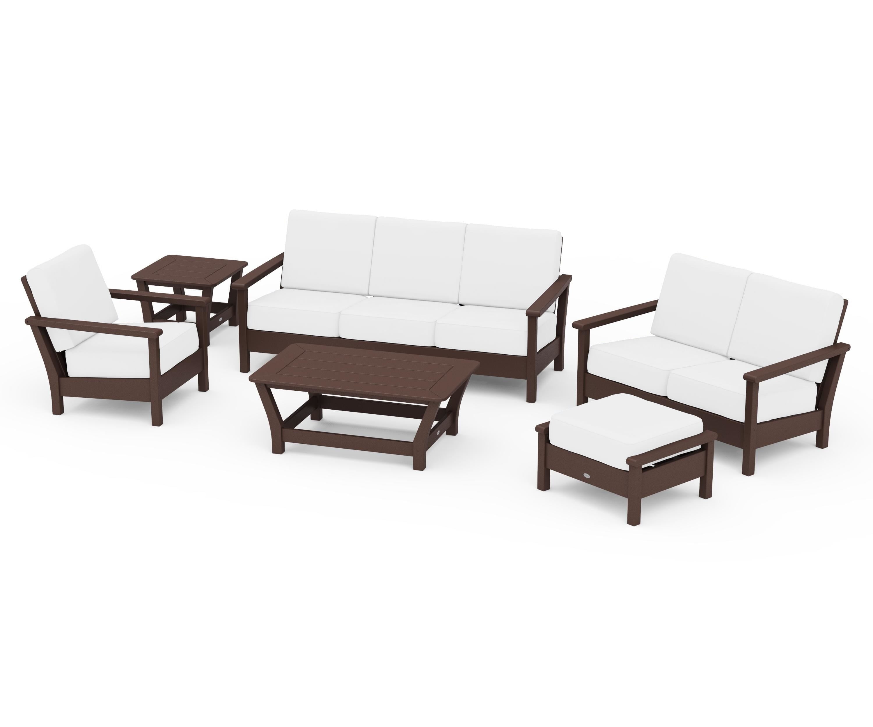 POLYWOOD Harbour 6-Piece Outdoor Living Set in Mahogany / Natural