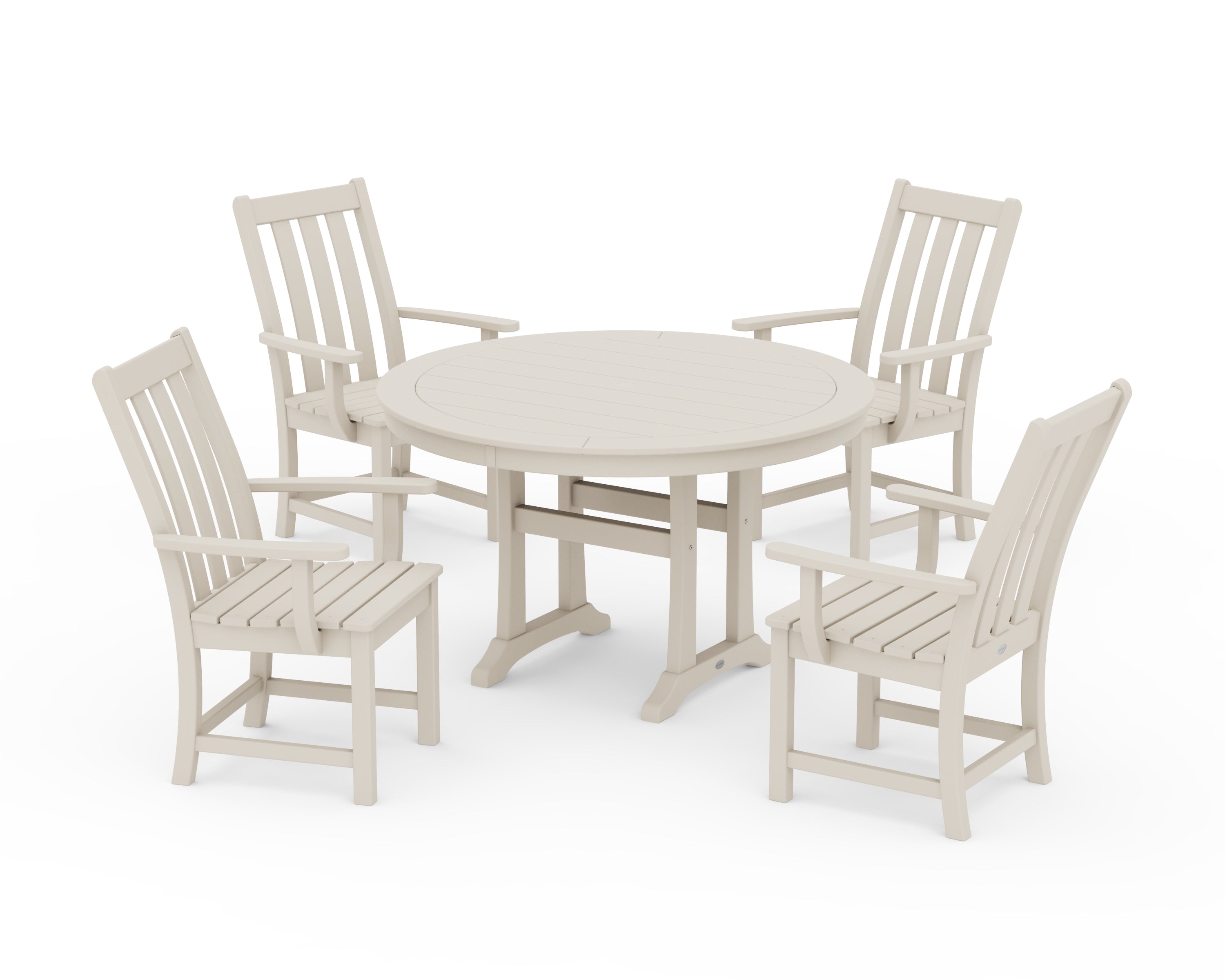POLYWOOD Vineyard 5-Piece Round Dining Set with Trestle Legs in Sand