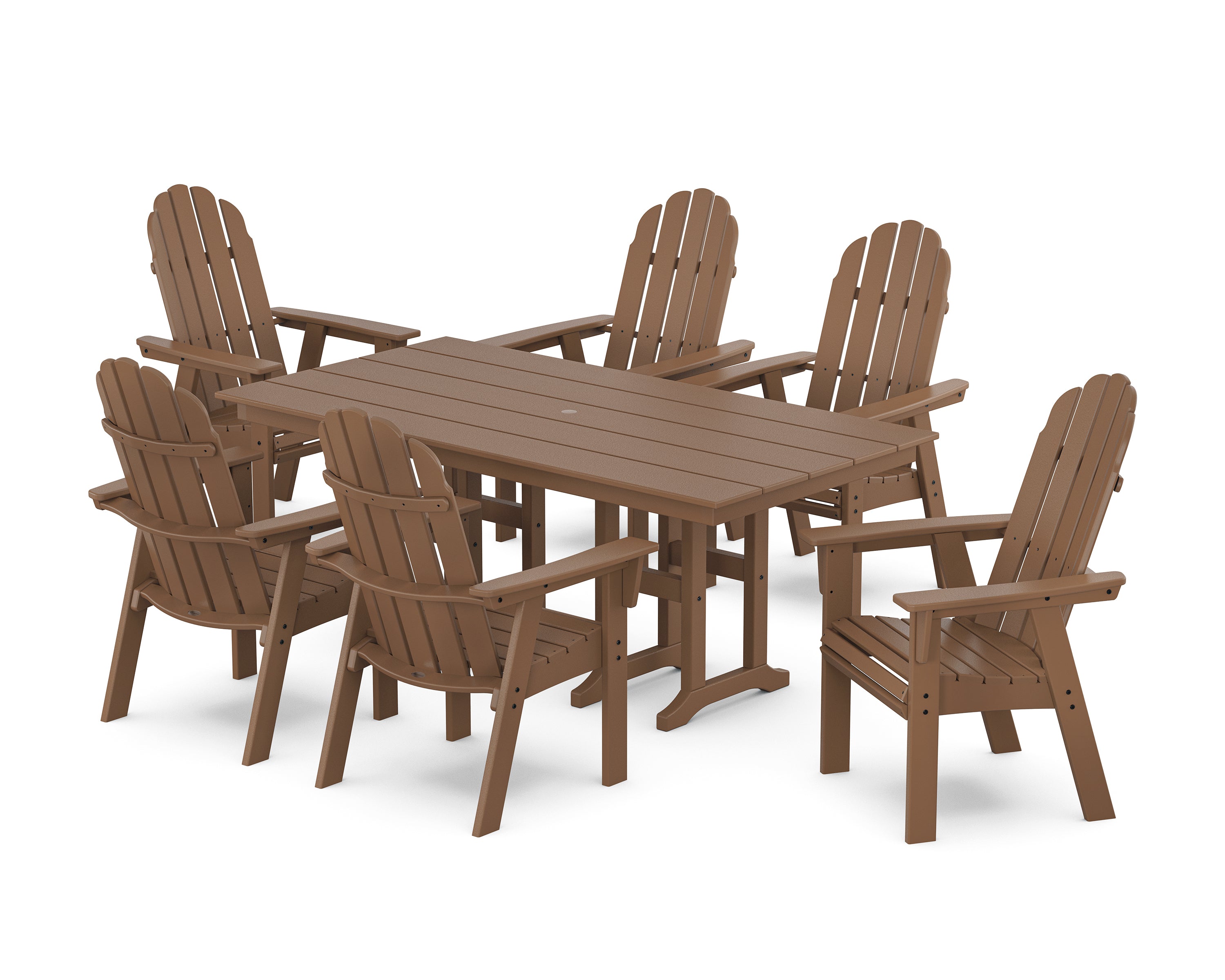 POLYWOOD Vineyard Curveback Adirondack Chair 7-Piece Farmhouse Dining Set in Teak