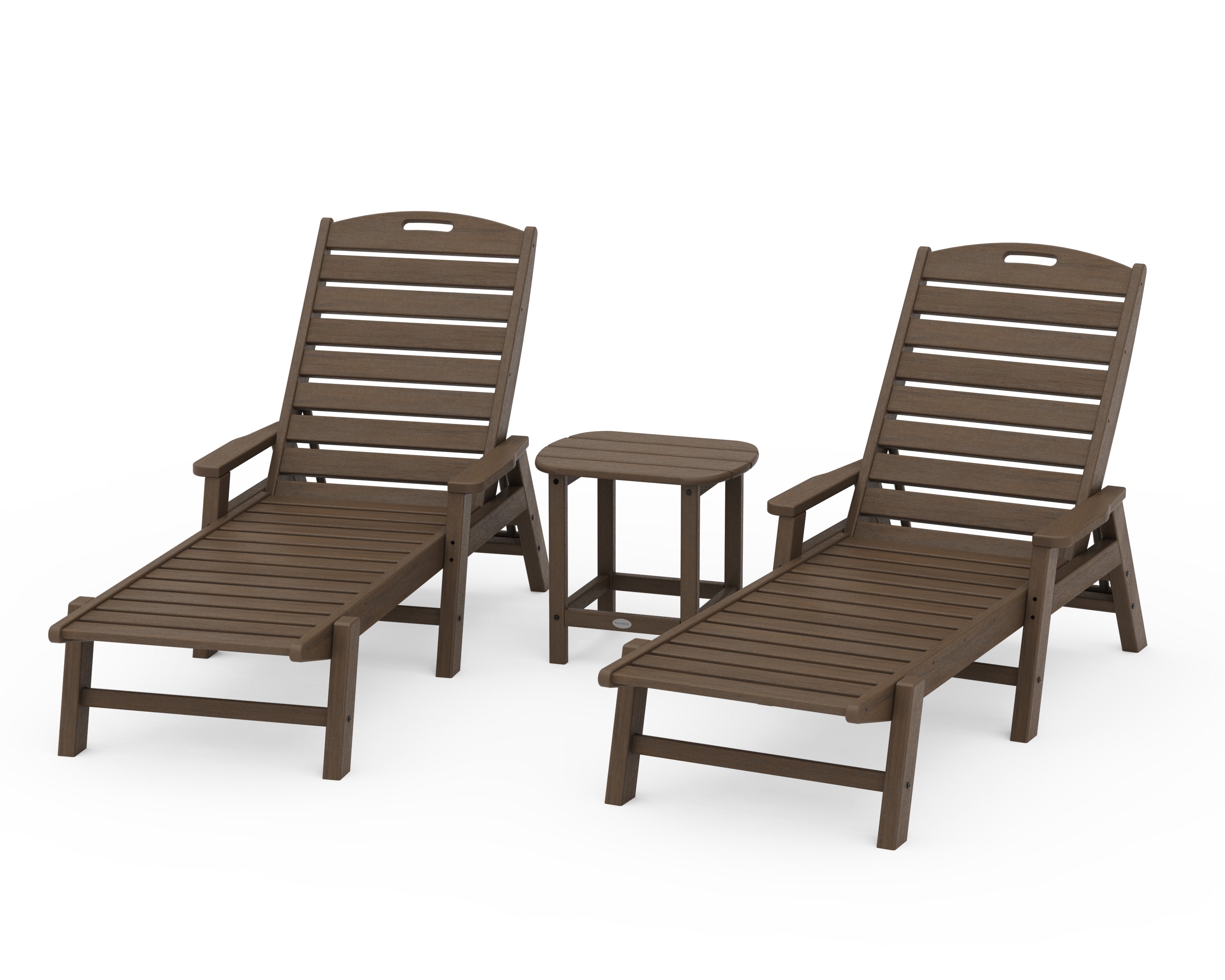POLYWOOD Nautical 3-Piece Chaise Lounge with Arms Set with South Beach 18" Side Table in Kona