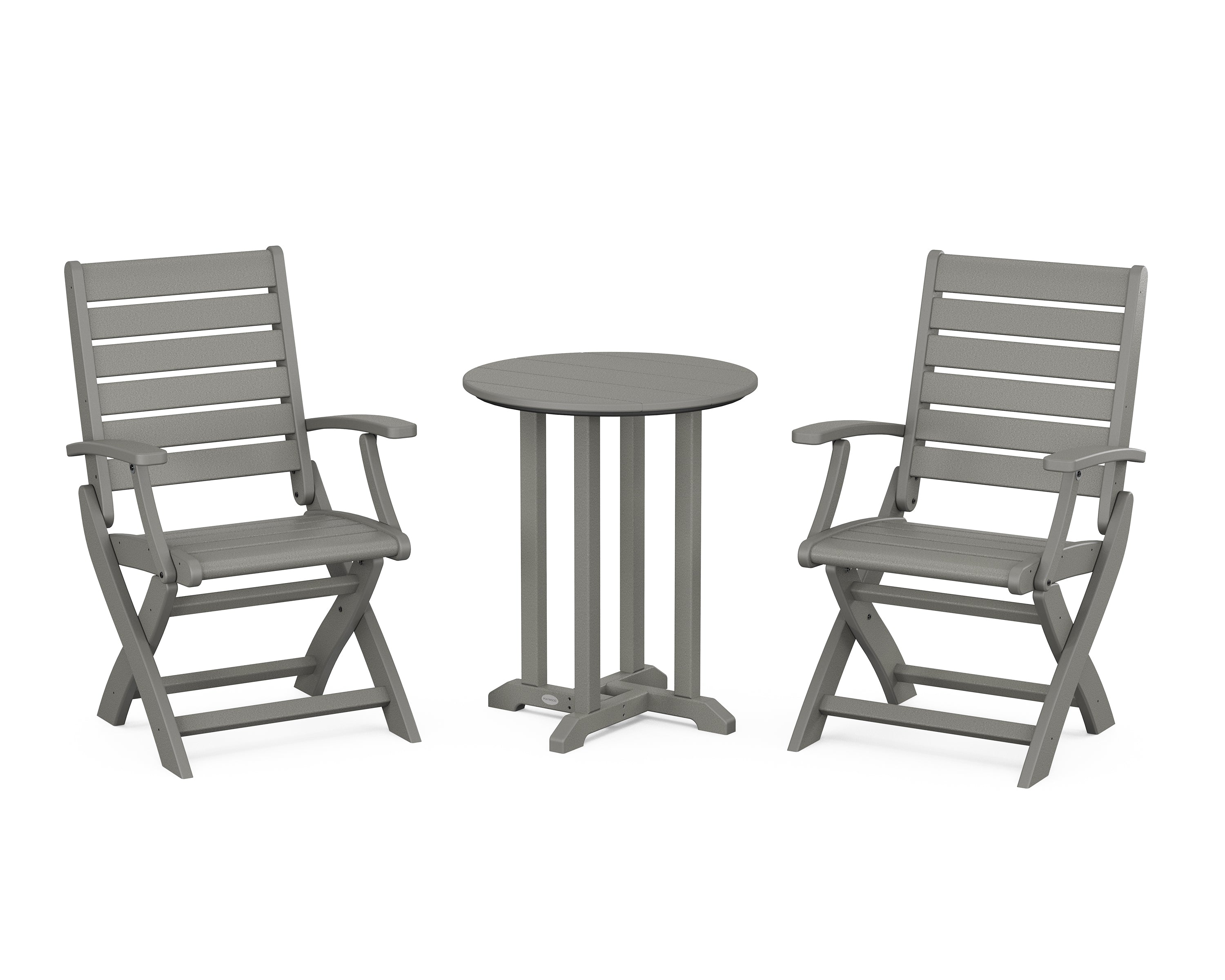 POLYWOOD Signature Folding Chair 3-Piece Round Farmhouse Bistro Dining Set in Slate Grey