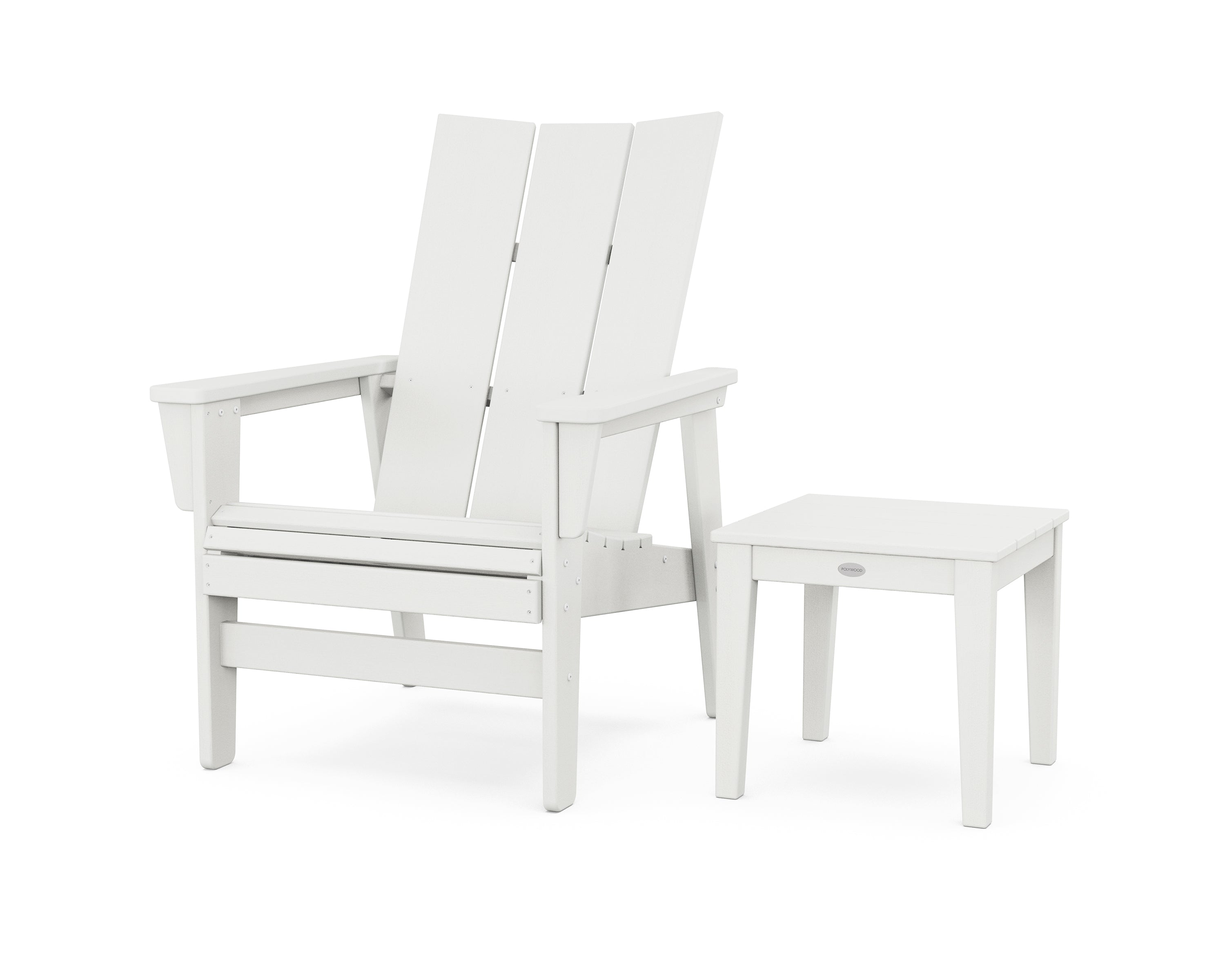 POLYWOOD Modern Grand Upright Adirondack Chair with Side Table in Vintage White