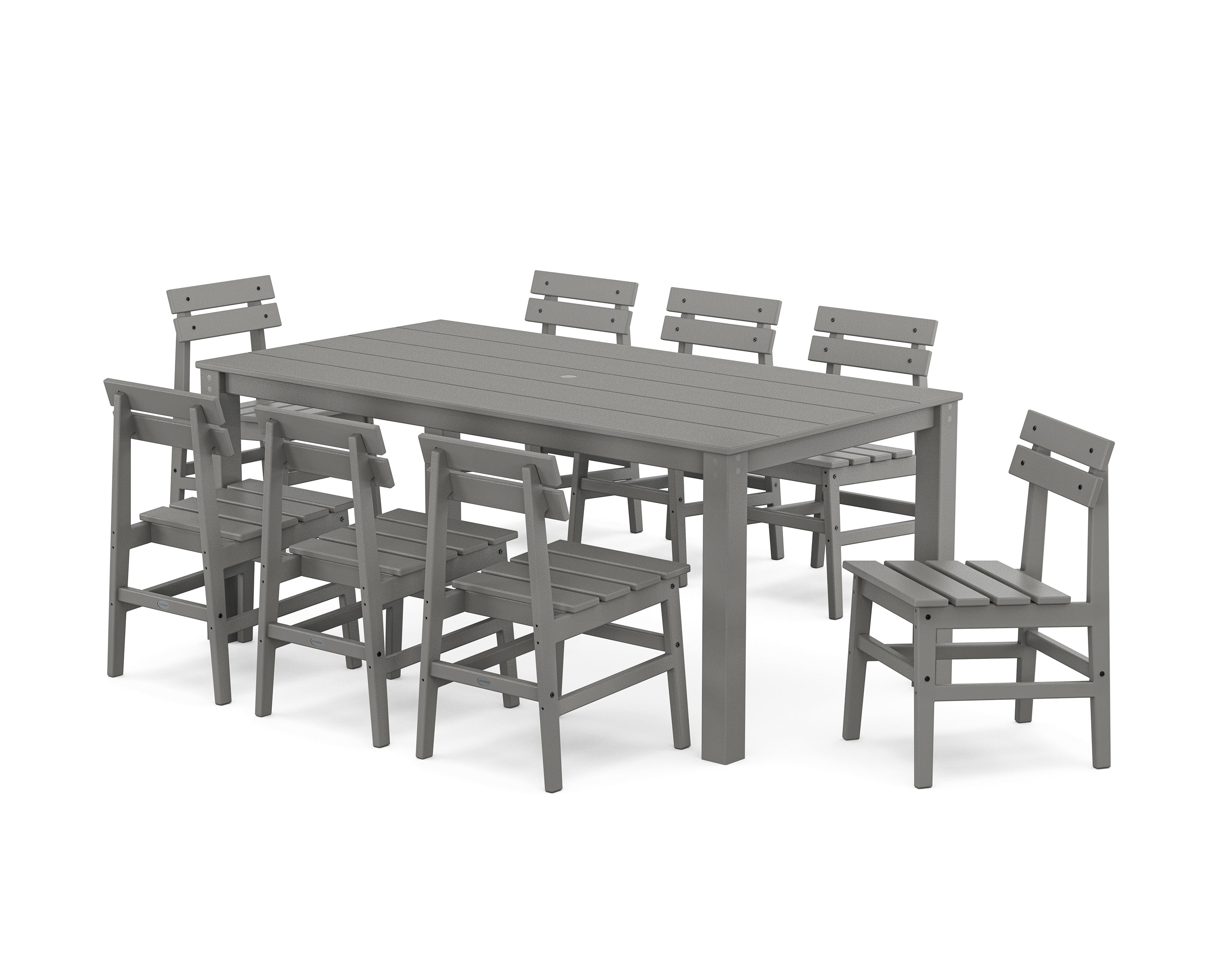 POLYWOOD Modern Studio Plaza Chair 9-Piece Parsons Dining Set in Slate Grey