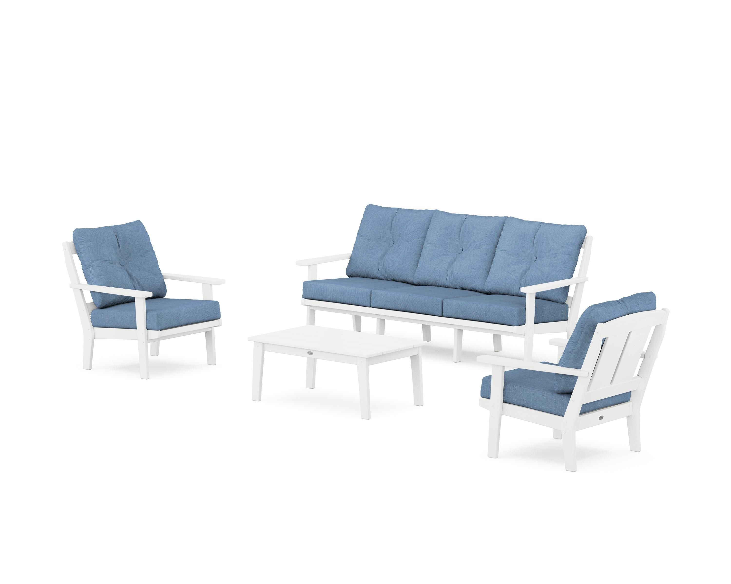POLYWOOD Mission 4-Piece Deep Seating Set with Sofa in White / Sky Blue
