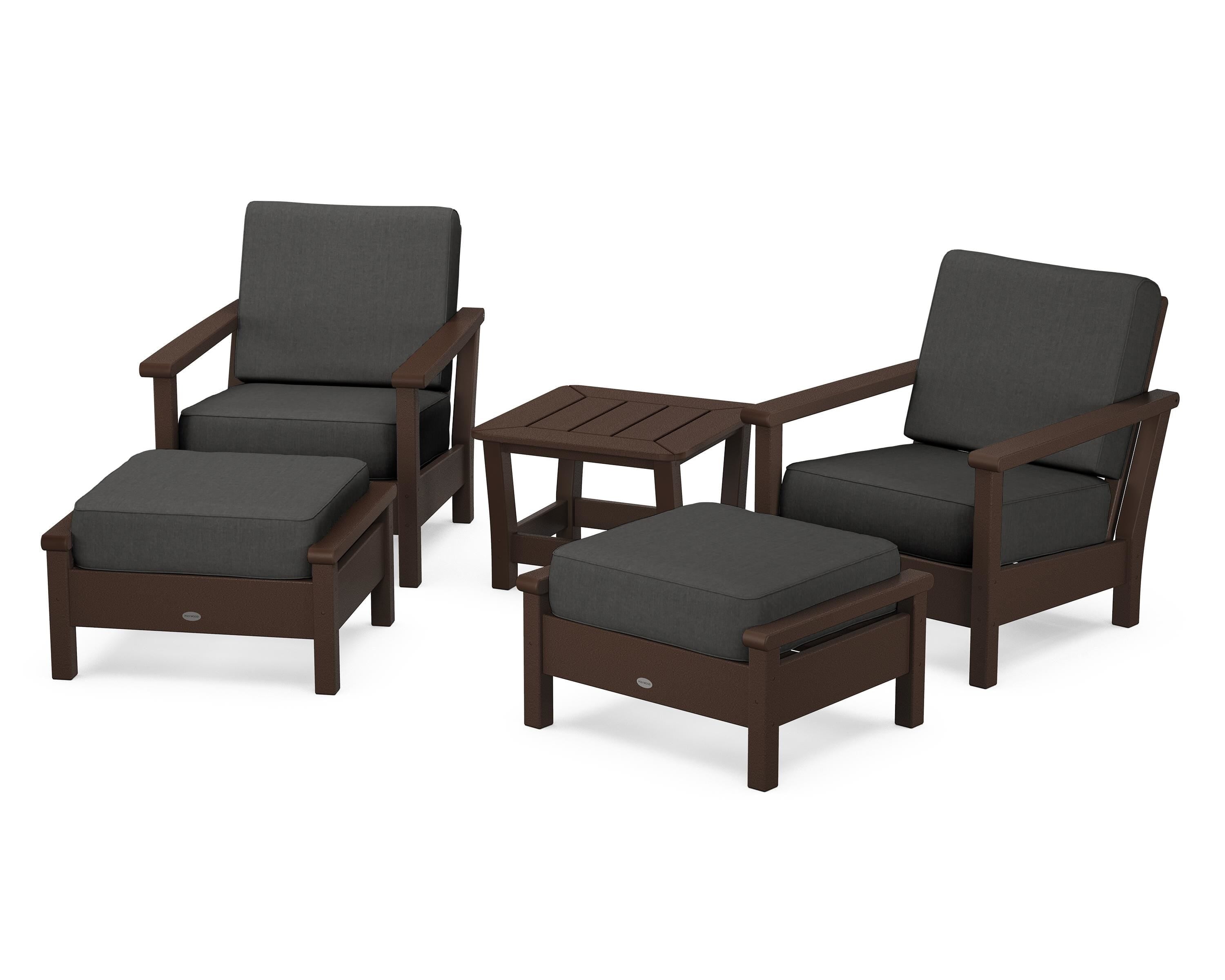 POLYWOOD Harbour 5-Piece Deep Seating Chair Set in Mahogany / Spectrum Carbon
