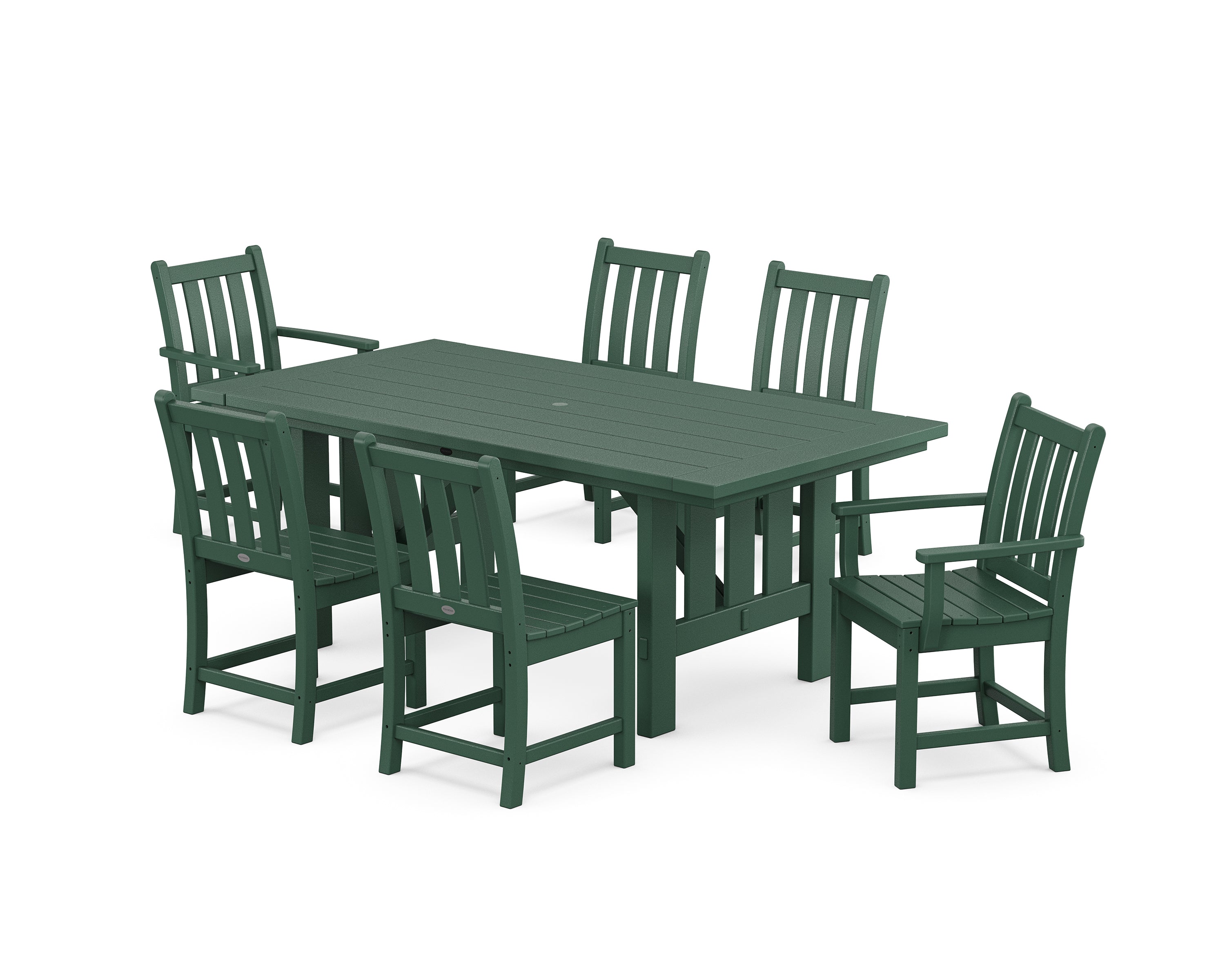 POLYWOOD Traditional Garden 7-Piece Dining Set with Mission Table in Green