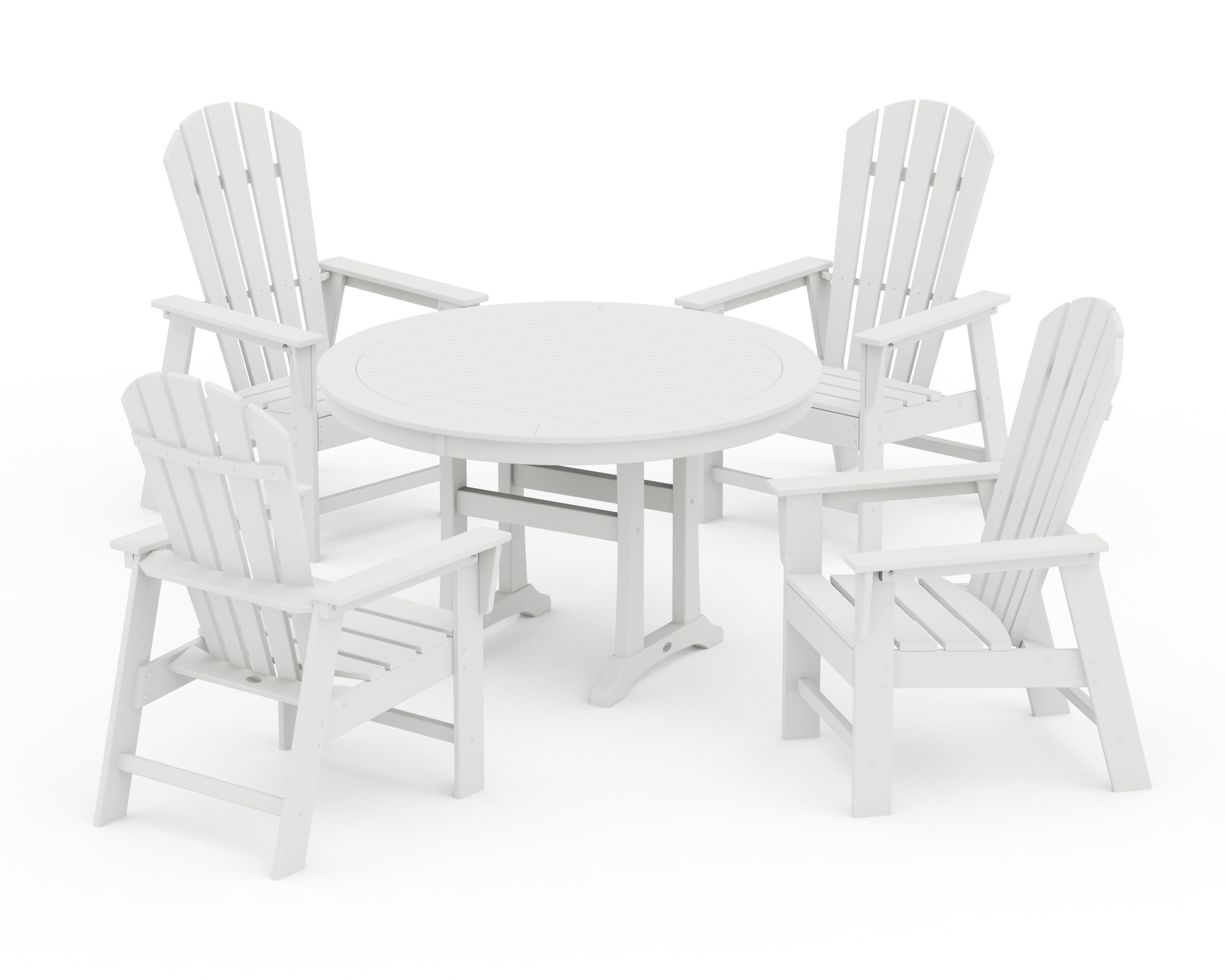 POLYWOOD South Beach 5-Piece Round Dining Set with Trestle Legs in White
