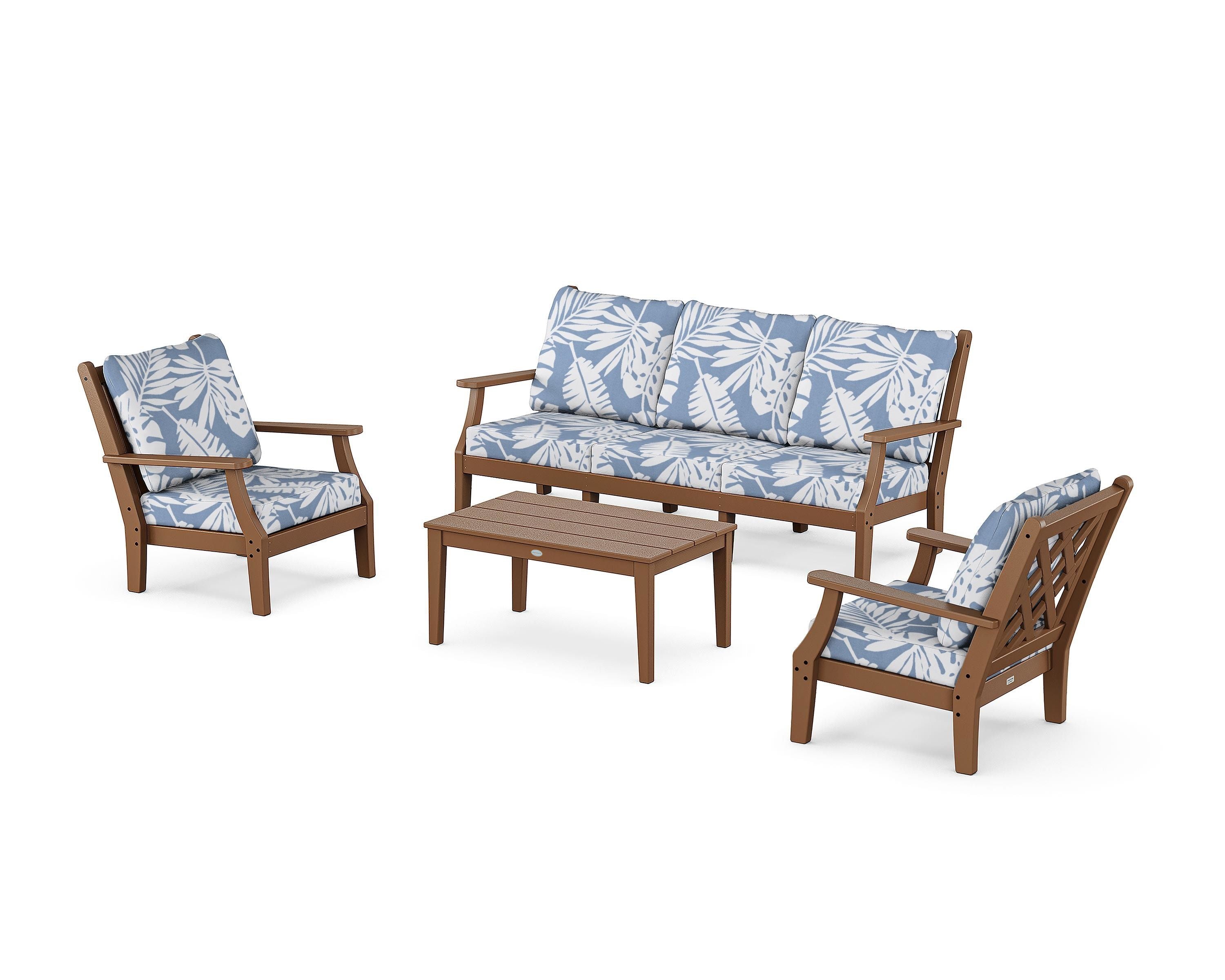 Country Living Wovendale 4-Piece Deep Seating Set with Sofa in Teak / Leaf Sky Blue