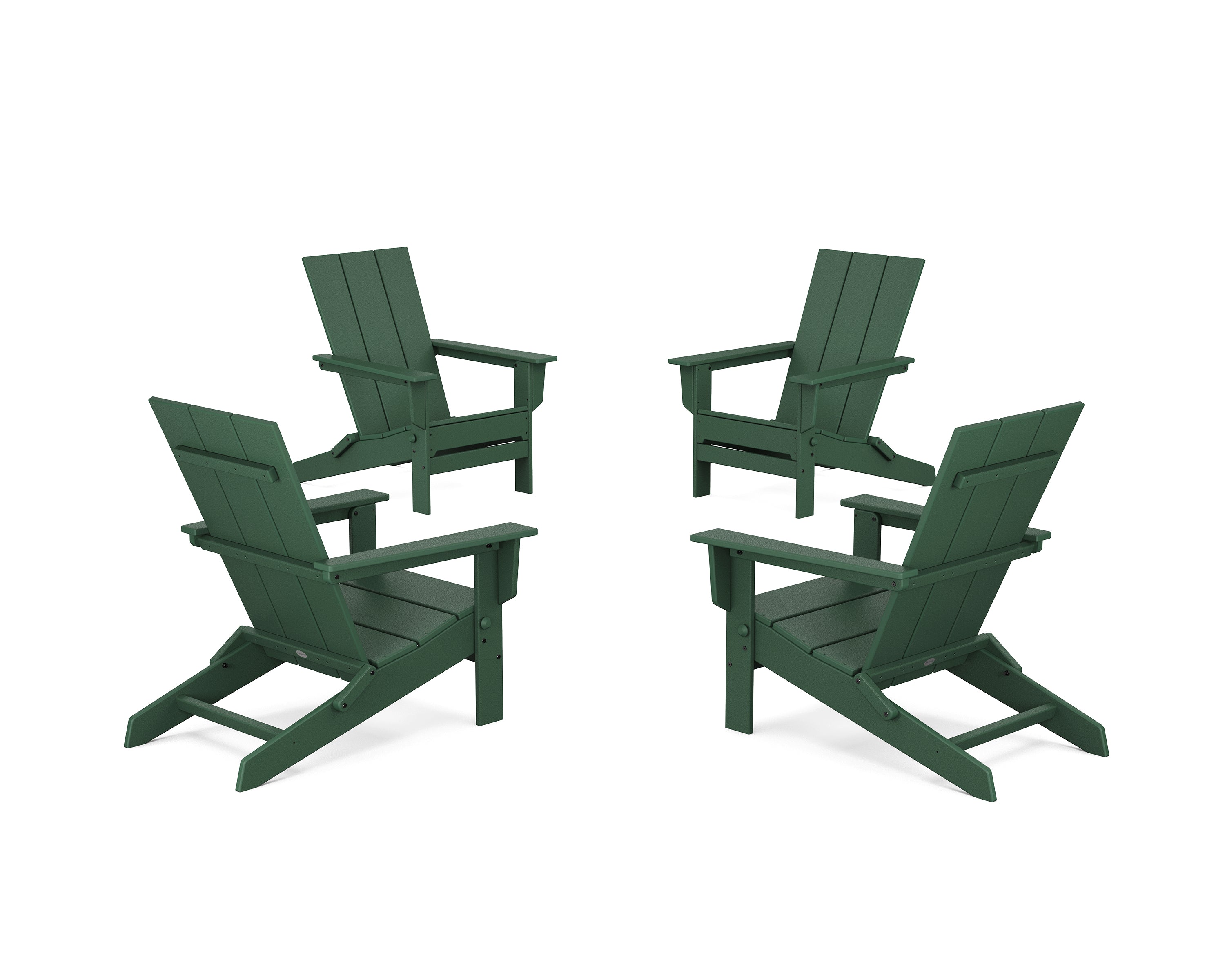 POLYWOOD 4-Piece Modern Studio Folding Adirondack Chair Conversation Set in Green