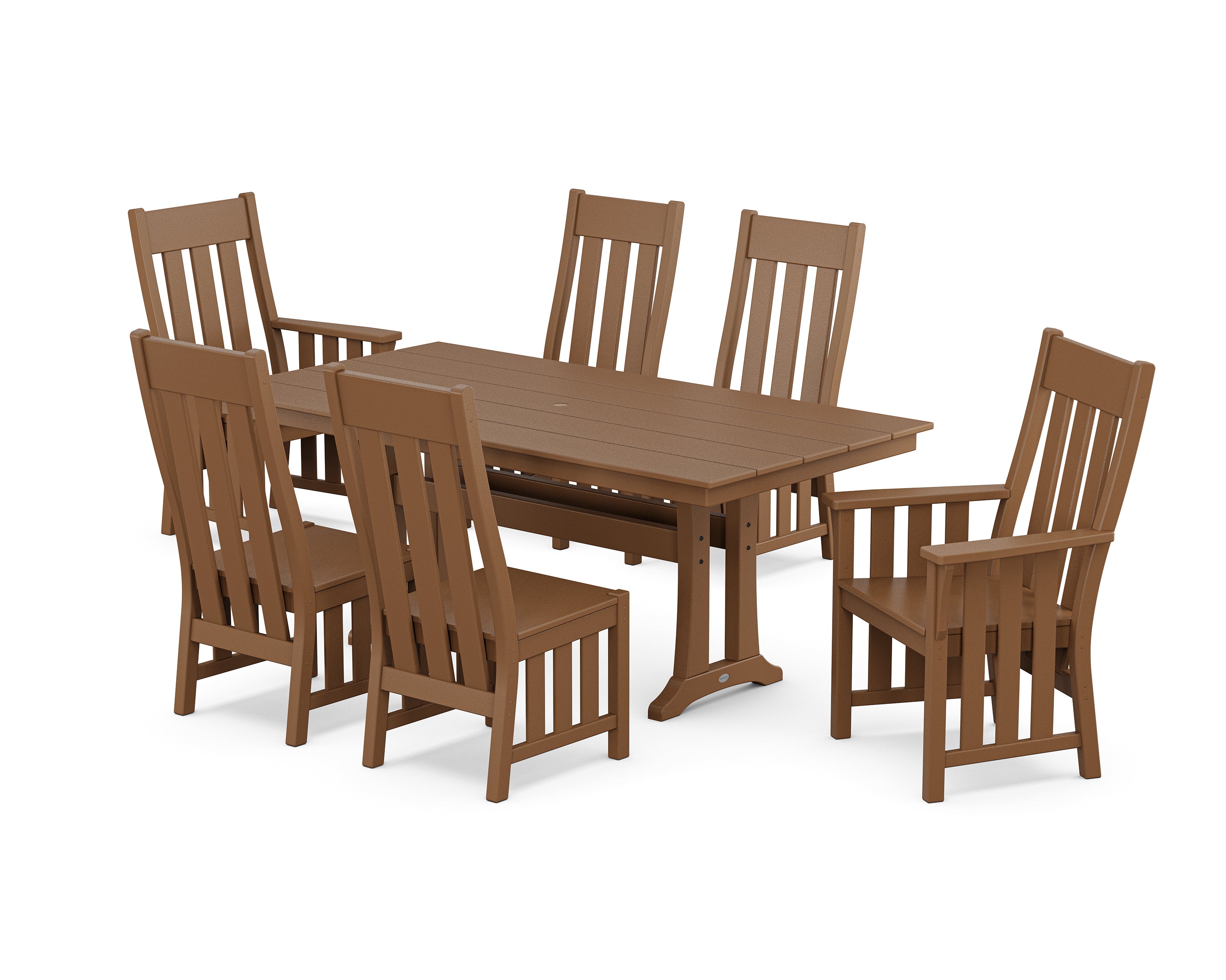 Martha Stewart by POLYWOOD Acadia 7-Piece Farmhouse Dining Set with Trestle Legs in Teak