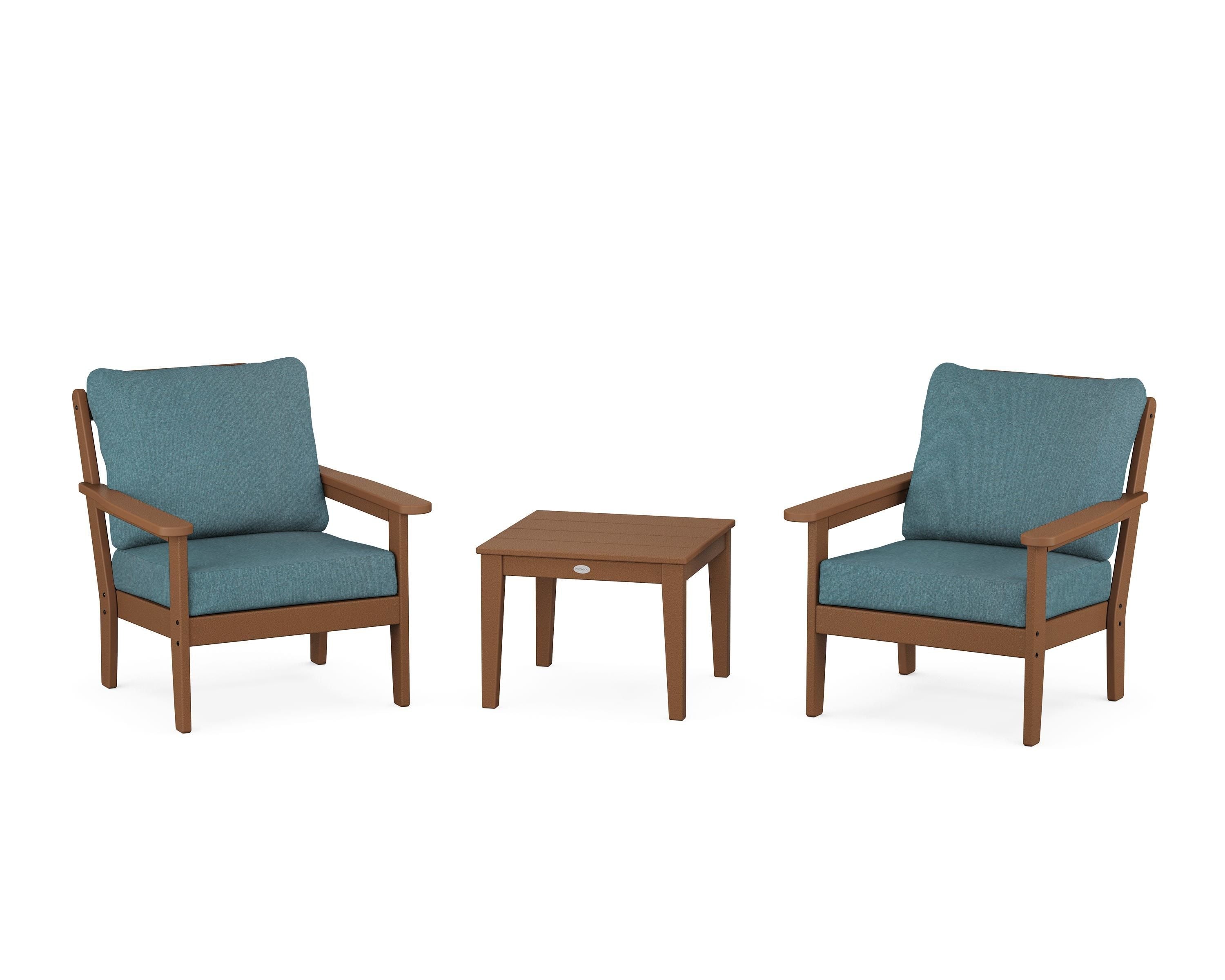 Country Living Cottage 3-Piece Deep Seating Set in Teak / Ocean Teal