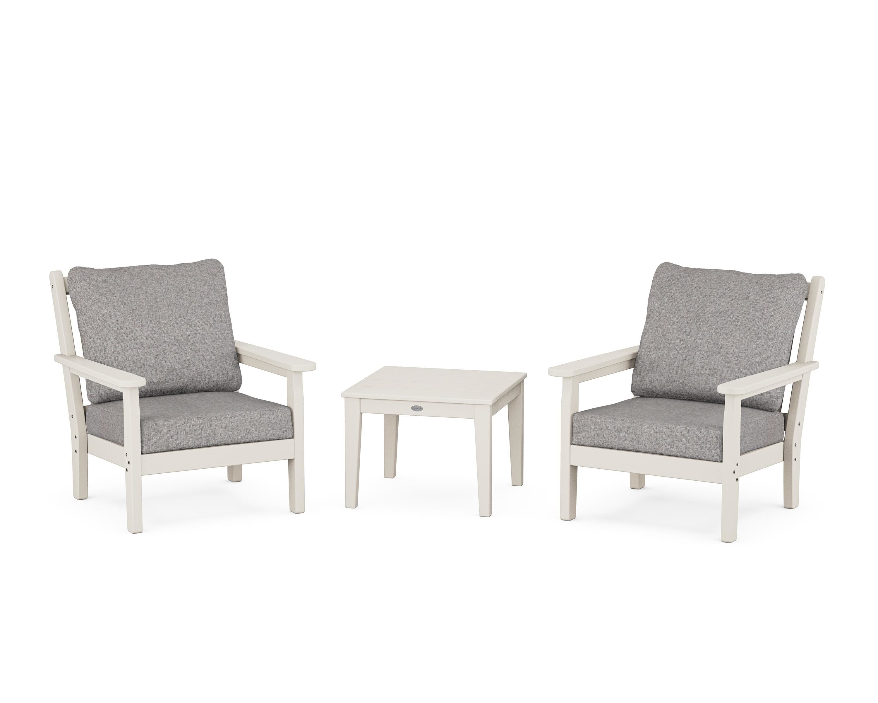 POLYWOOD Chippendale 3-Piece Deep Seating Set in Sand / Grey Mist