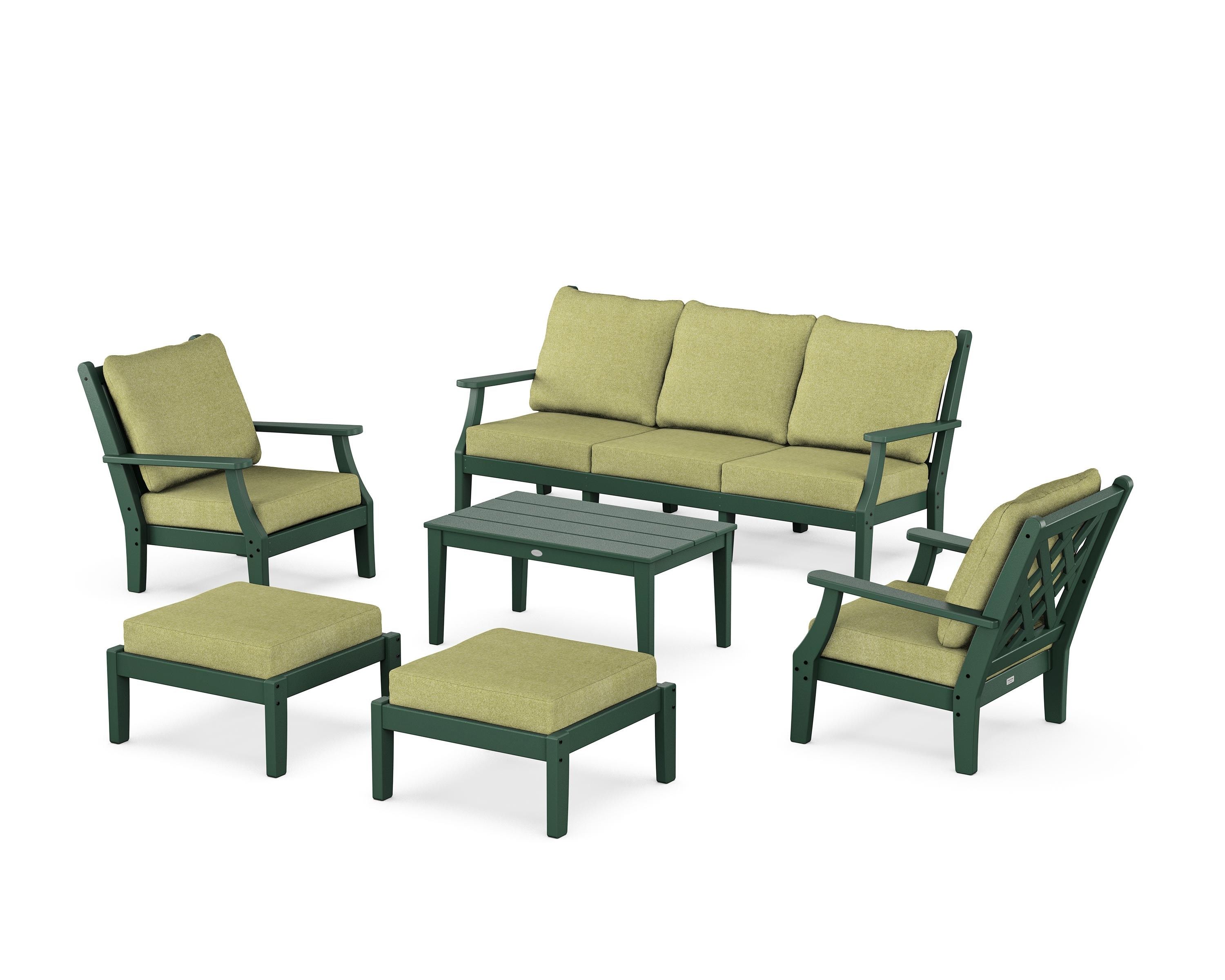 Country Living Wovendale 6-Piece Lounge Sofa Set in Green / Chartreuse Boucle