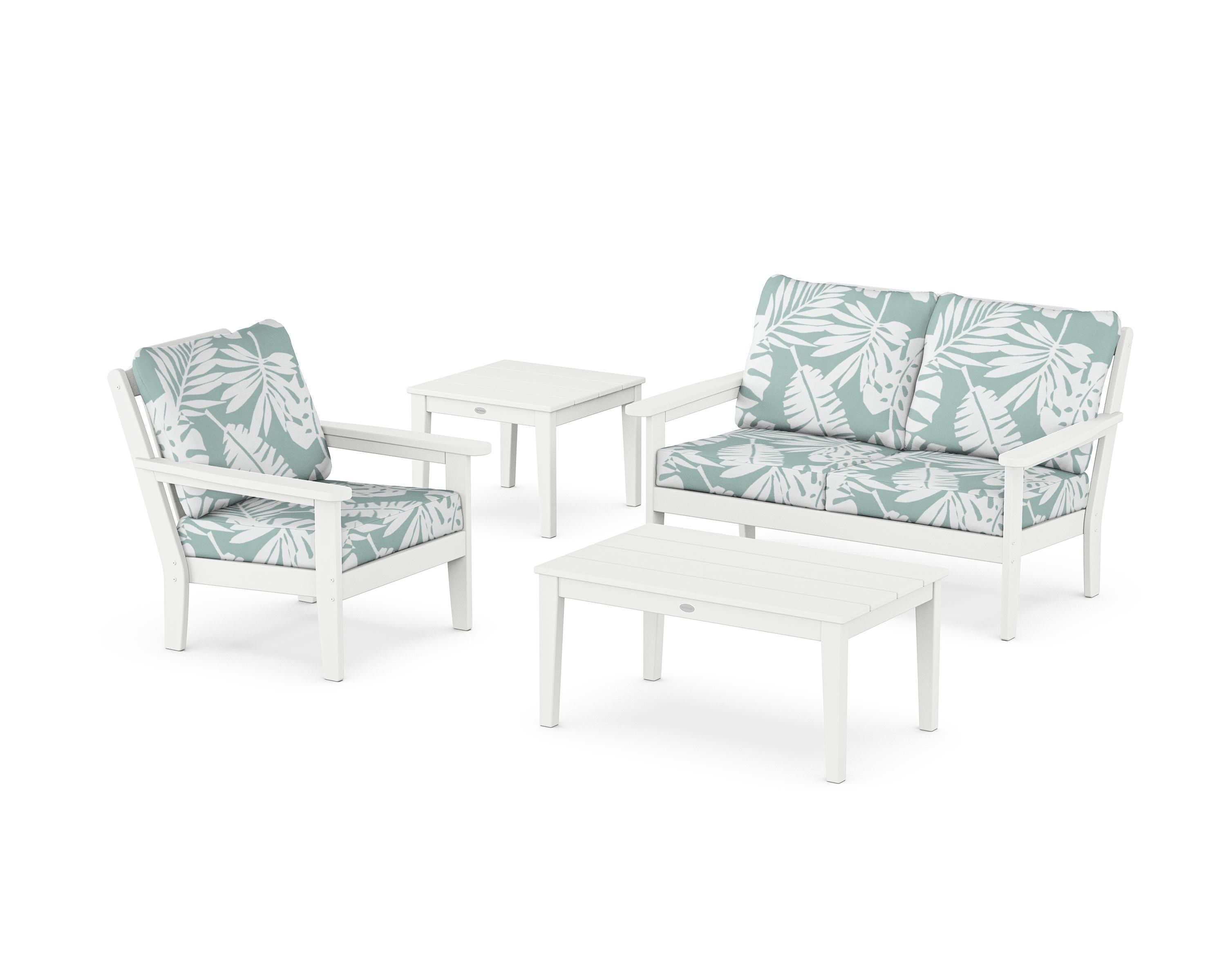 Country Living Wovendale 4-Piece Deep Seating Set in White / Leaf Glacier Spa