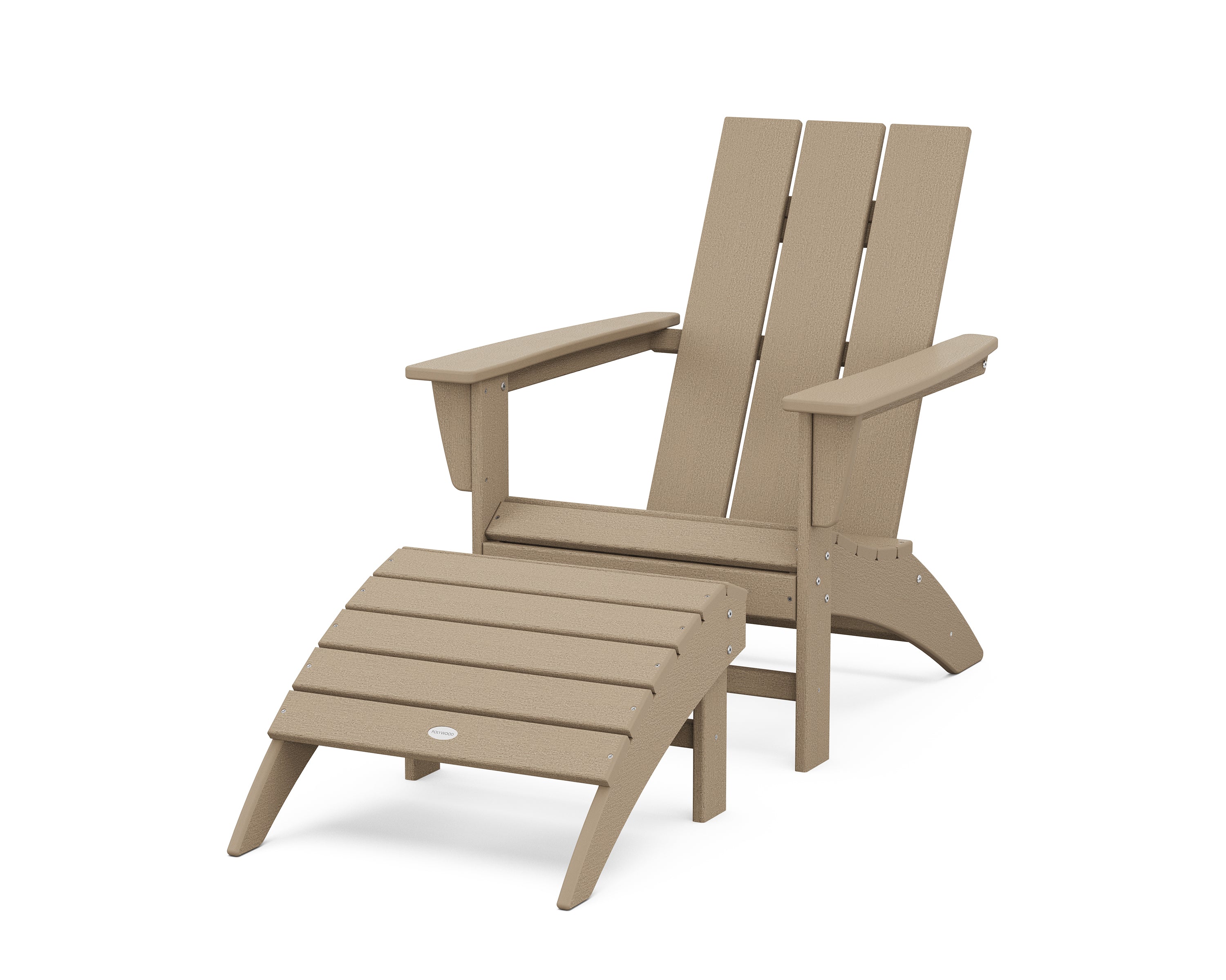 POLYWOOD Modern Adirondack Chair 2-Piece Set with Ottoman in Vintage Sahara