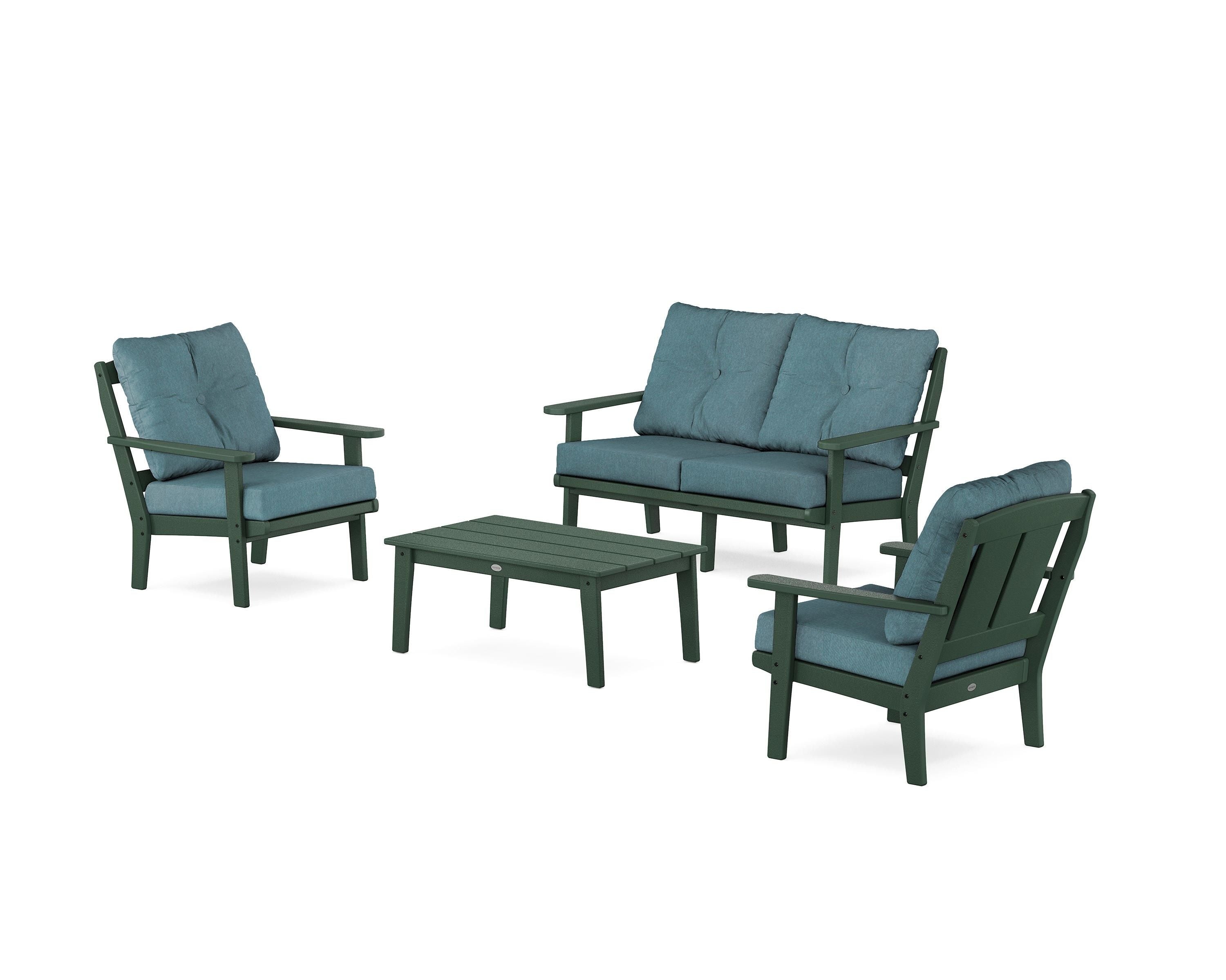 POLYWOOD Mission 4-Piece Deep Seating Set with Loveseat in Green / Ocean Teal