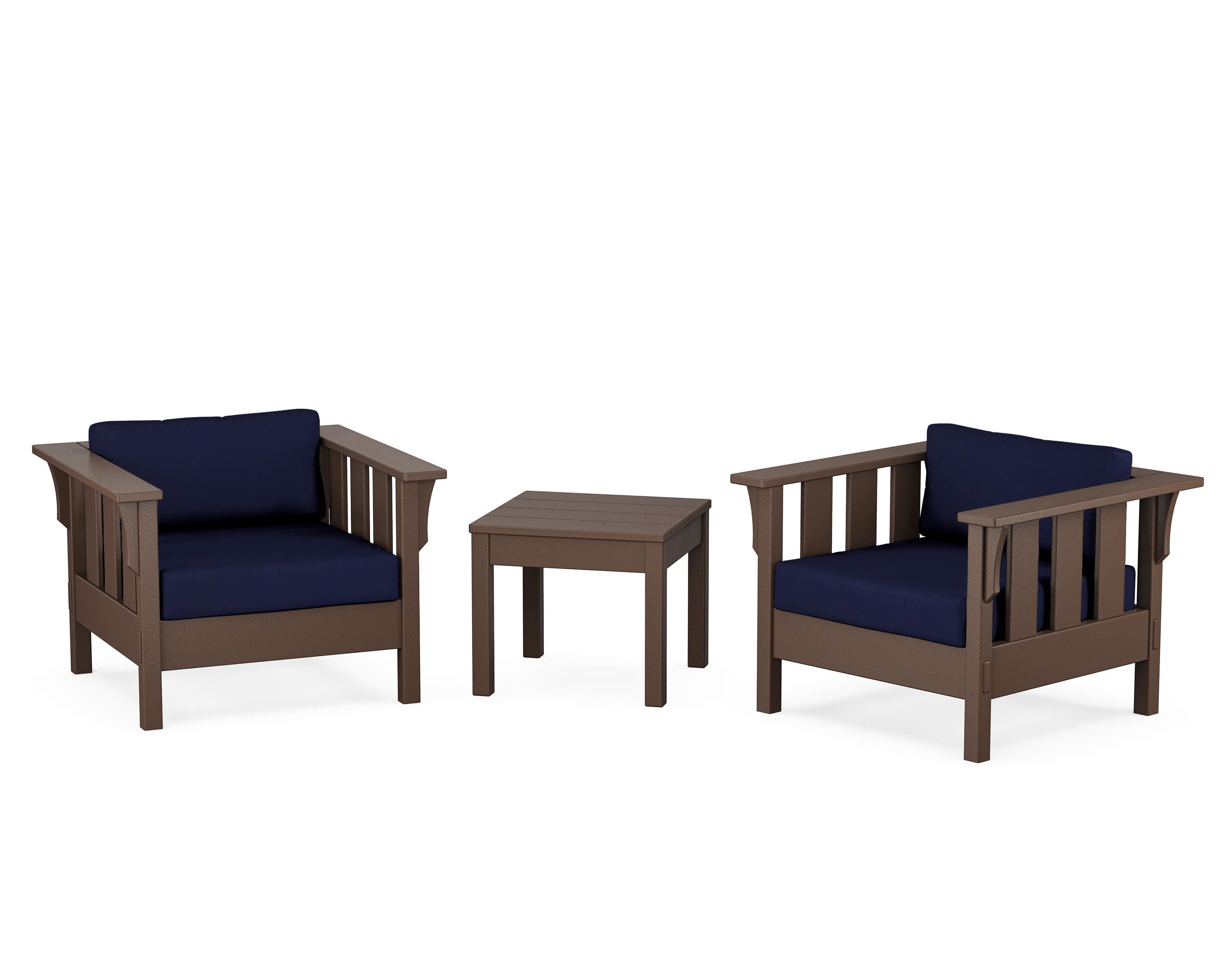 Martha Stewart by POLYWOOD Acadia 3-Piece Deep Seating Set in Mahogany / Navy