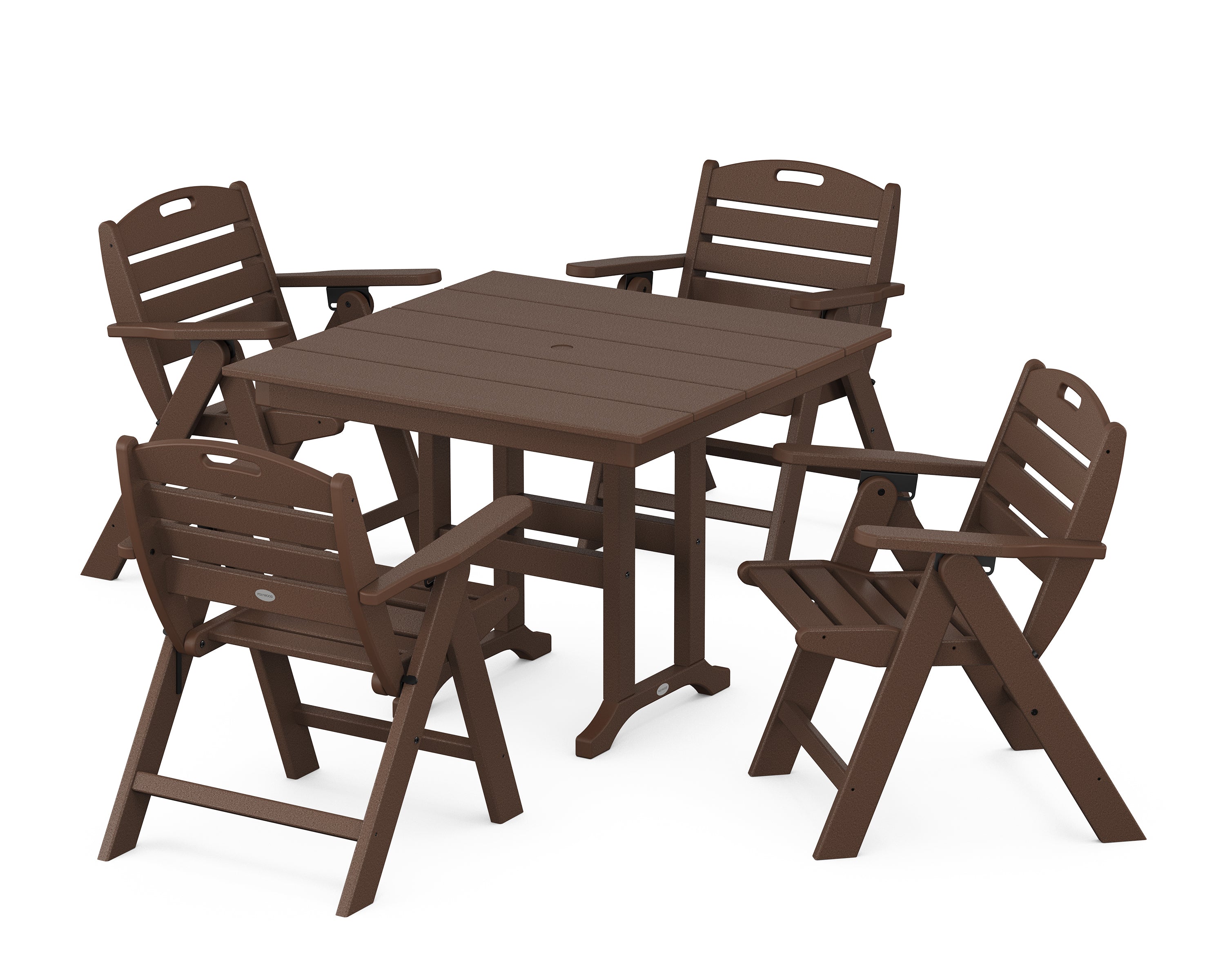 POLYWOOD Nautical Folding Lowback Chair 5-Piece Farmhouse Dining Set in Mahogany