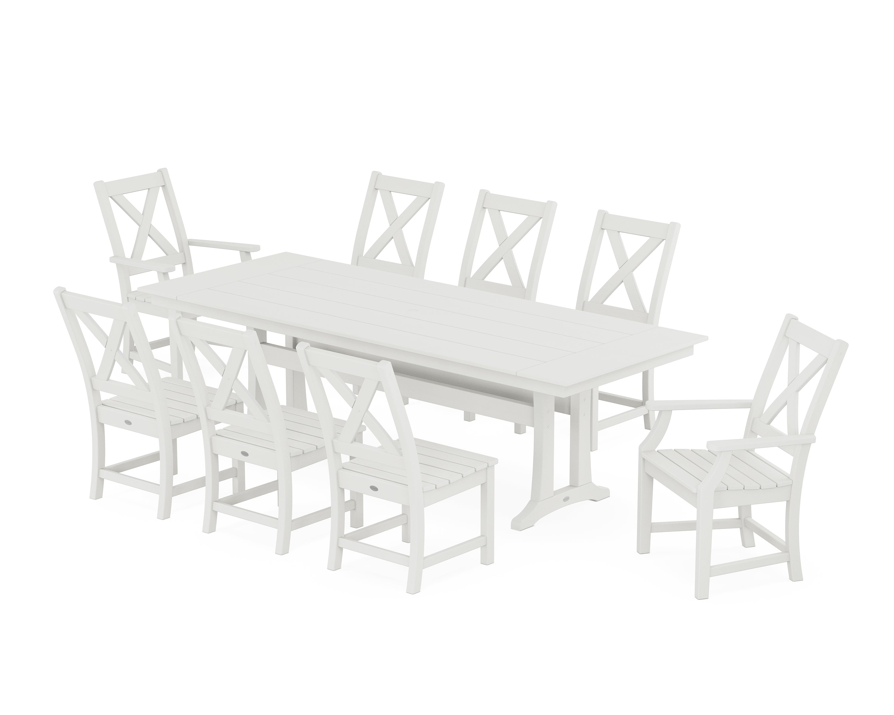 POLYWOOD® Braxton 9-Piece Farmhouse Dining Set with Trestle Legs in Vintage White