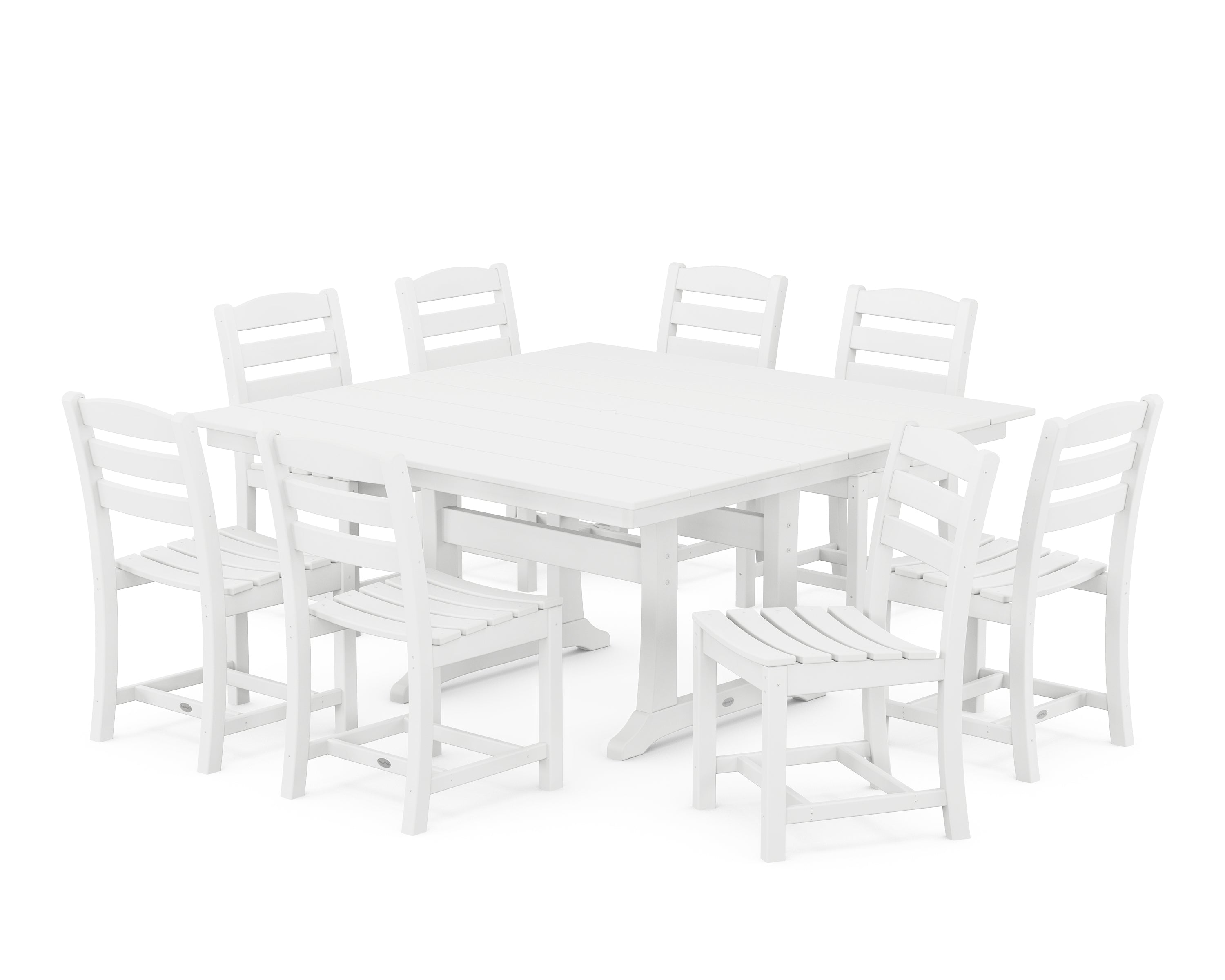 POLYWOOD La Casa Café 9-Piece Farmhouse Trestle Dining Set in White