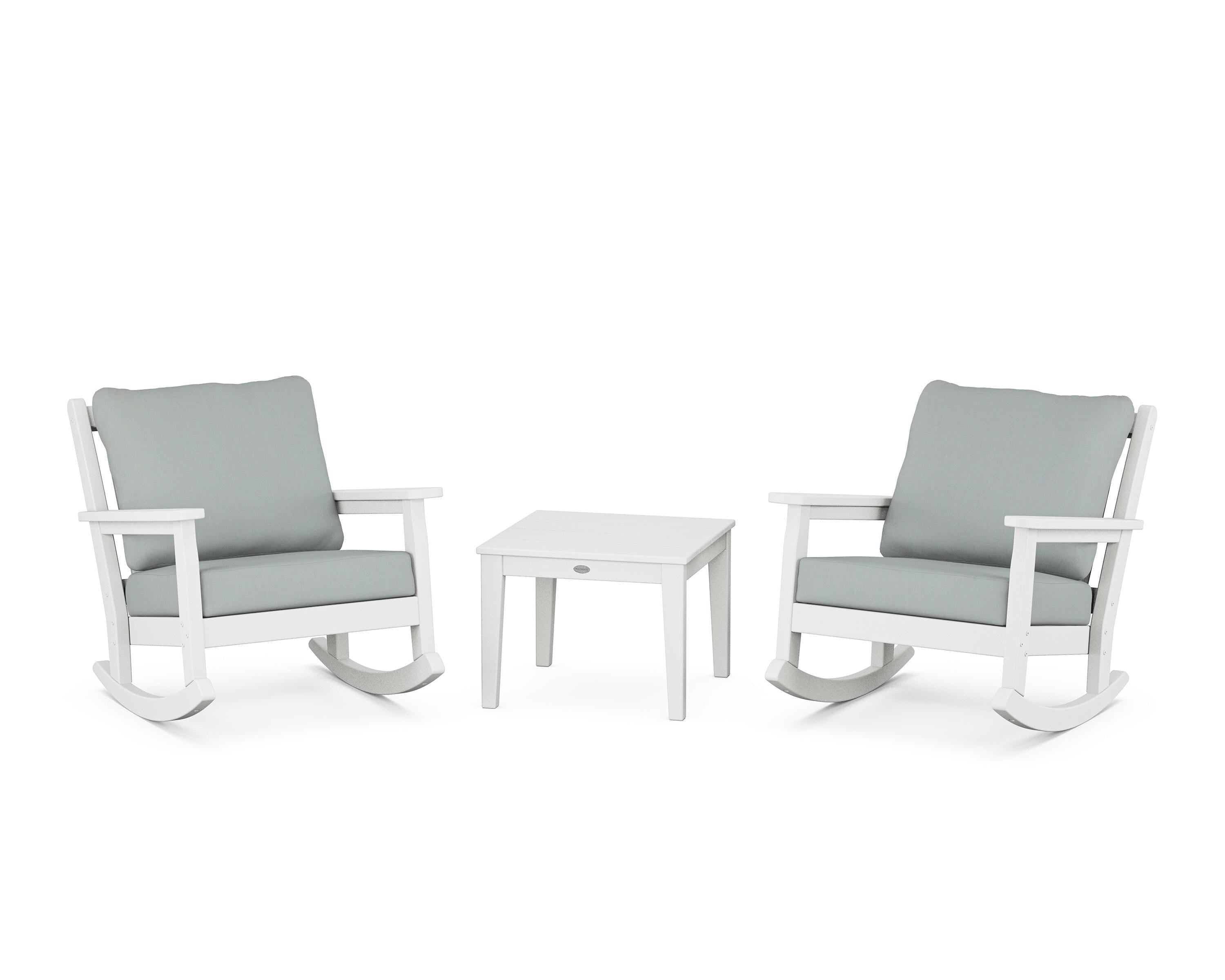 POLYWOOD Chippendale 3-Piece Deep Seating Rocker Set in White / Spa