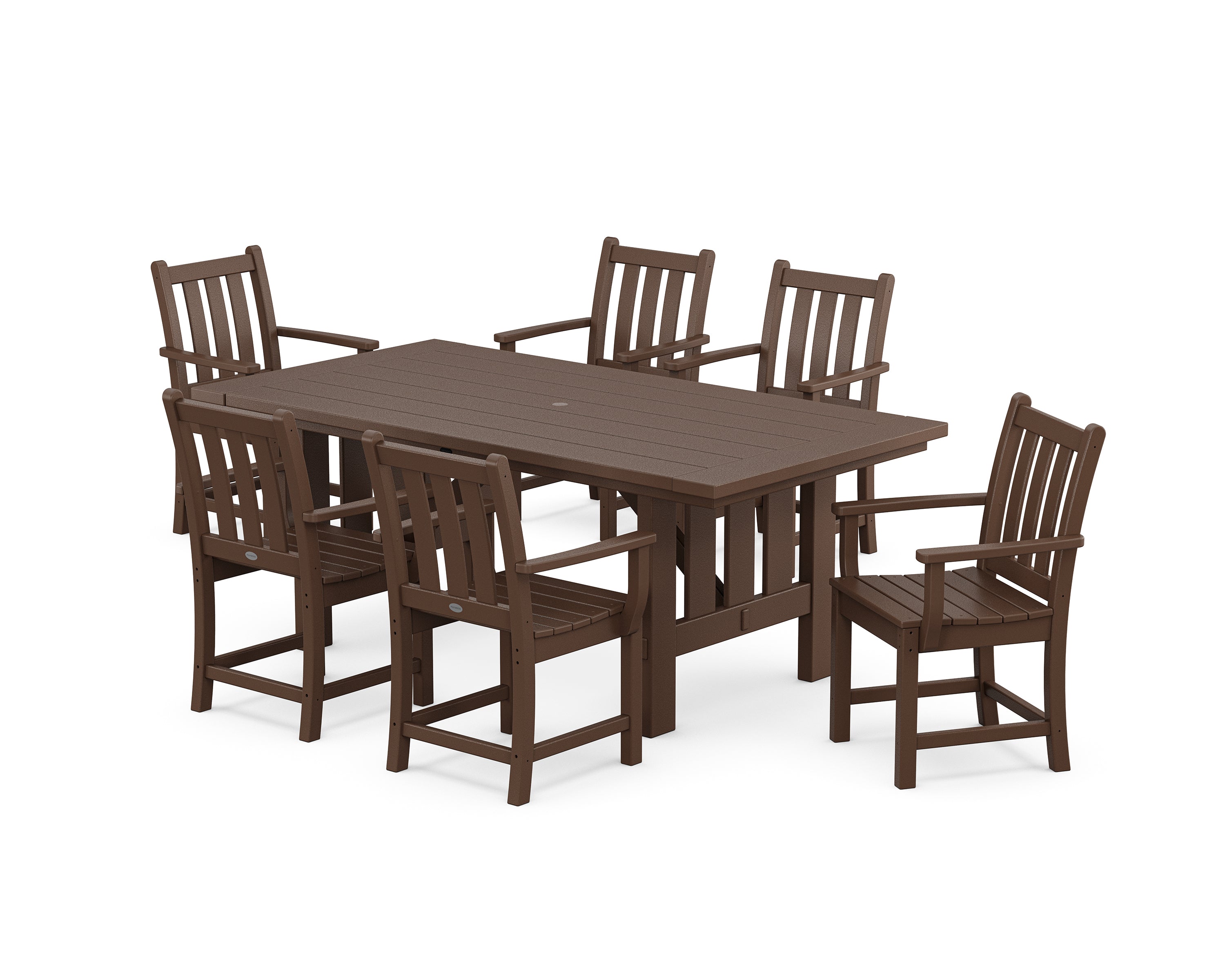 POLYWOOD Traditional Garden Arm Chair 7-Piece Mission Dining Set in Mahogany