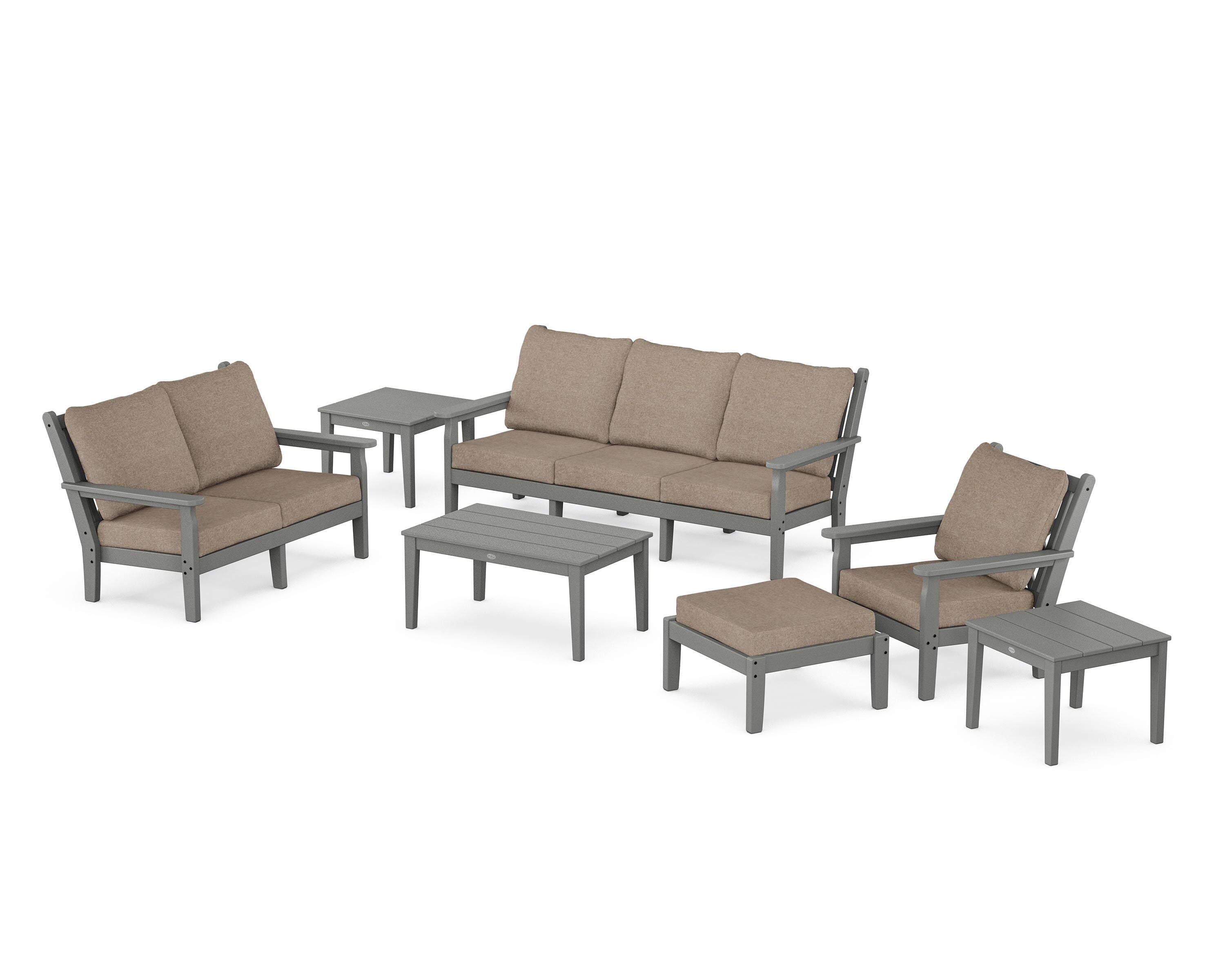 POLYWOOD Chippendale 7-Piece Deep Seating Set in Slate Grey / Spiced Burlap