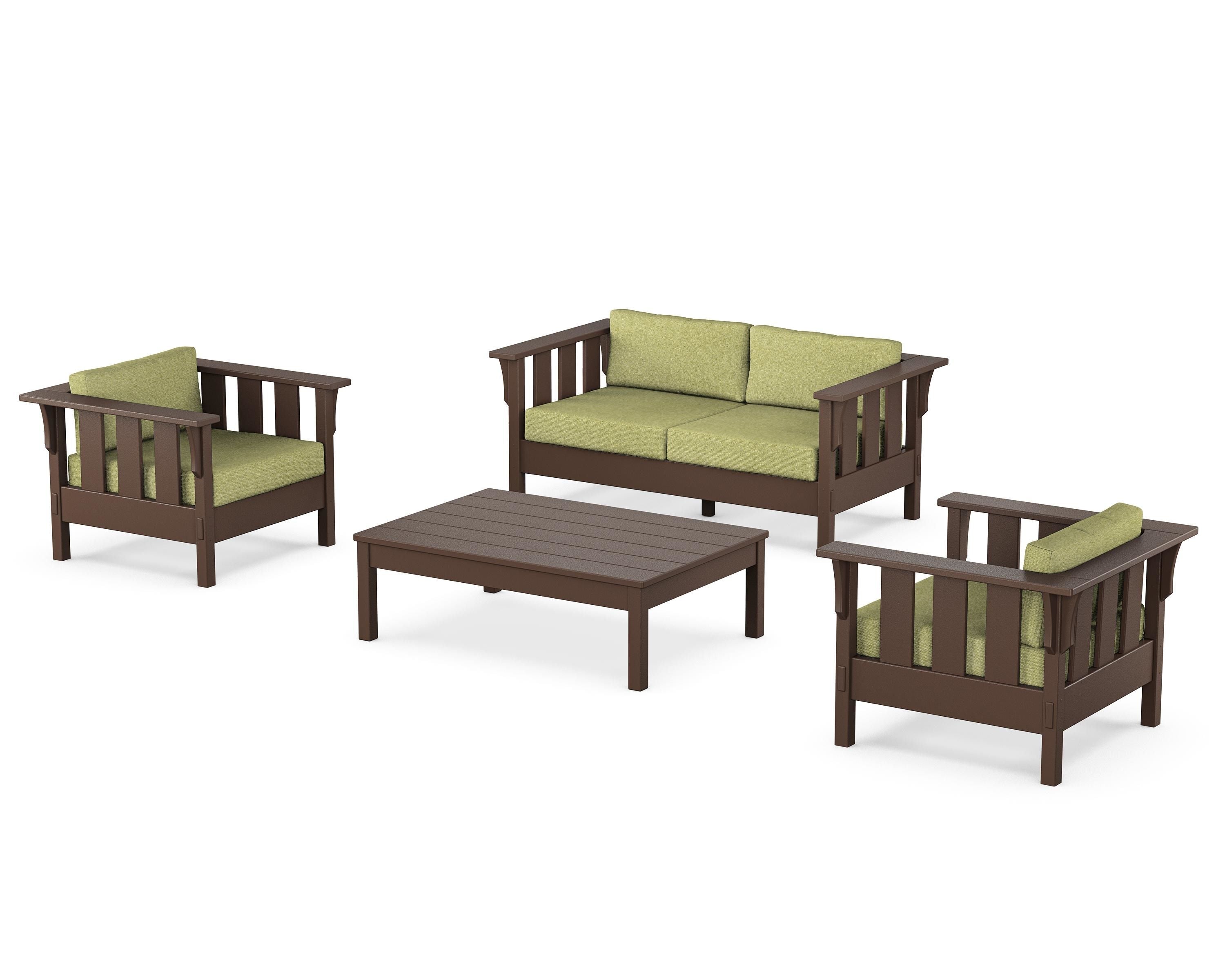 Martha Stewart by POLYWOOD Acadia 4-Piece Deep Seating Set with Loveseat in Mahogany / Chartreuse Boucle