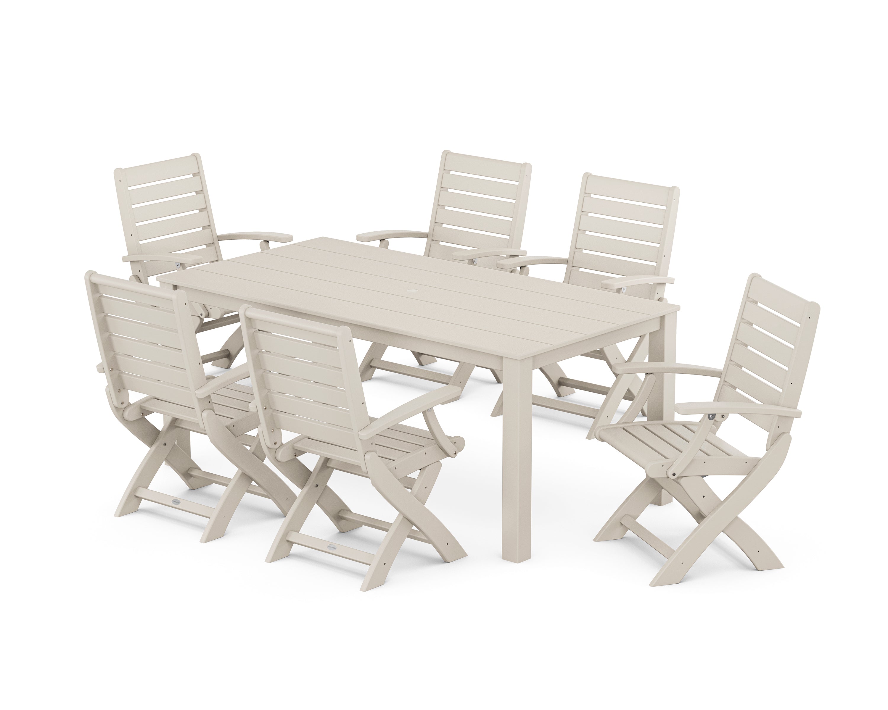 POLYWOOD Signature Folding Chair 7-Piece Parsons Dining Set in Sand