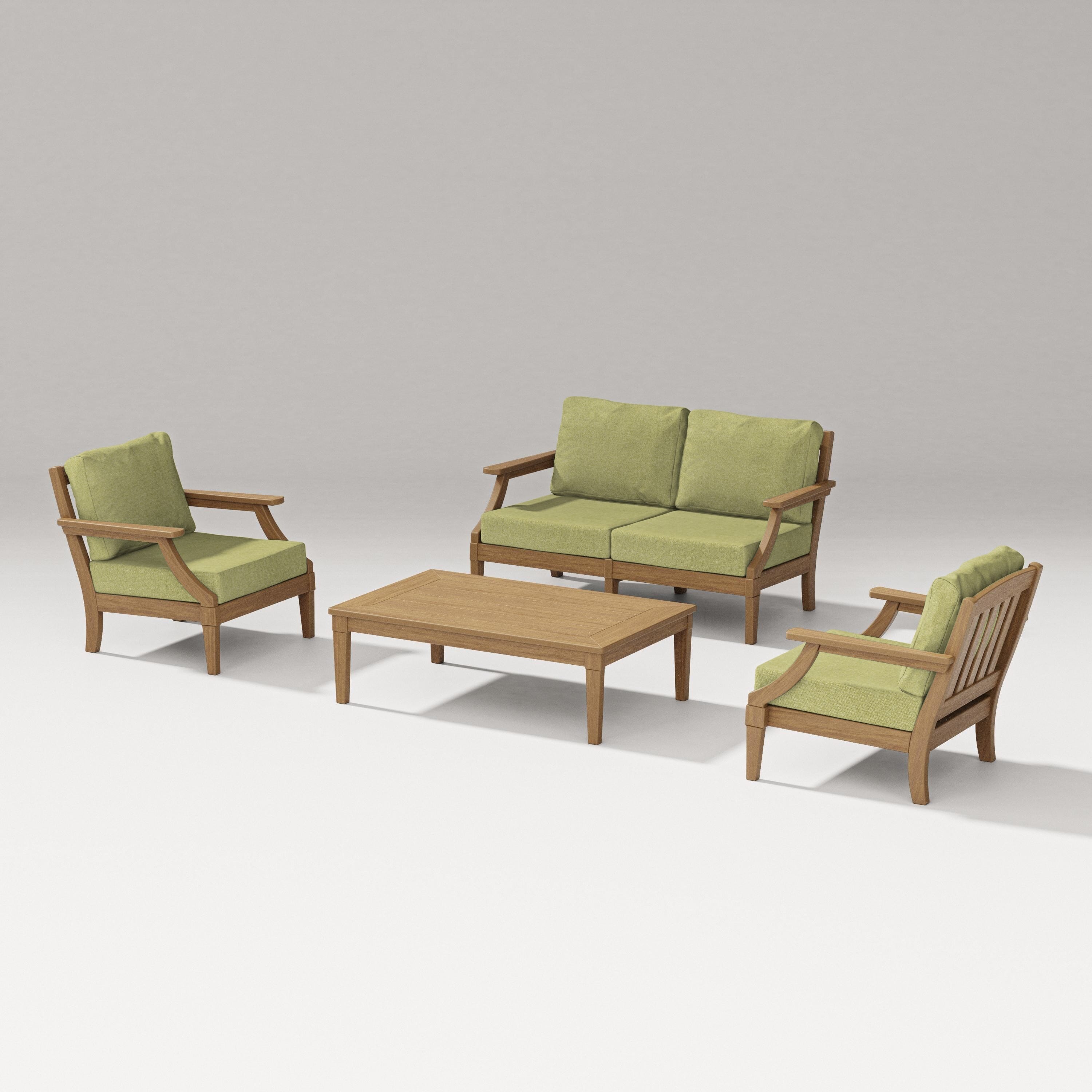 PW Designer Series Estate Lounge 4-Piece Loveseat Set in Natural / Chartreuse Boucle