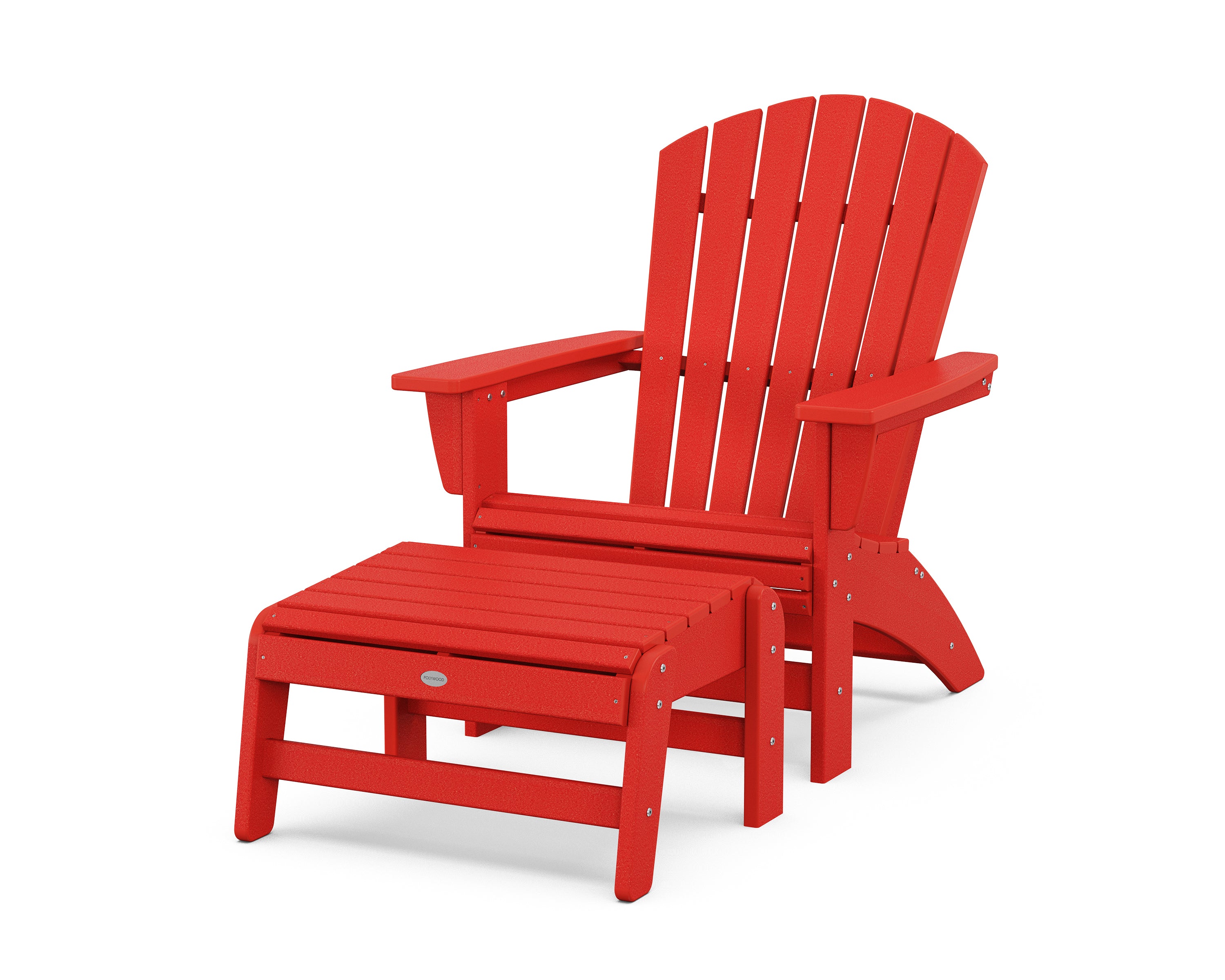 POLYWOOD Nautical Grand Adirondack Chair with Ottoman in Sunset Red