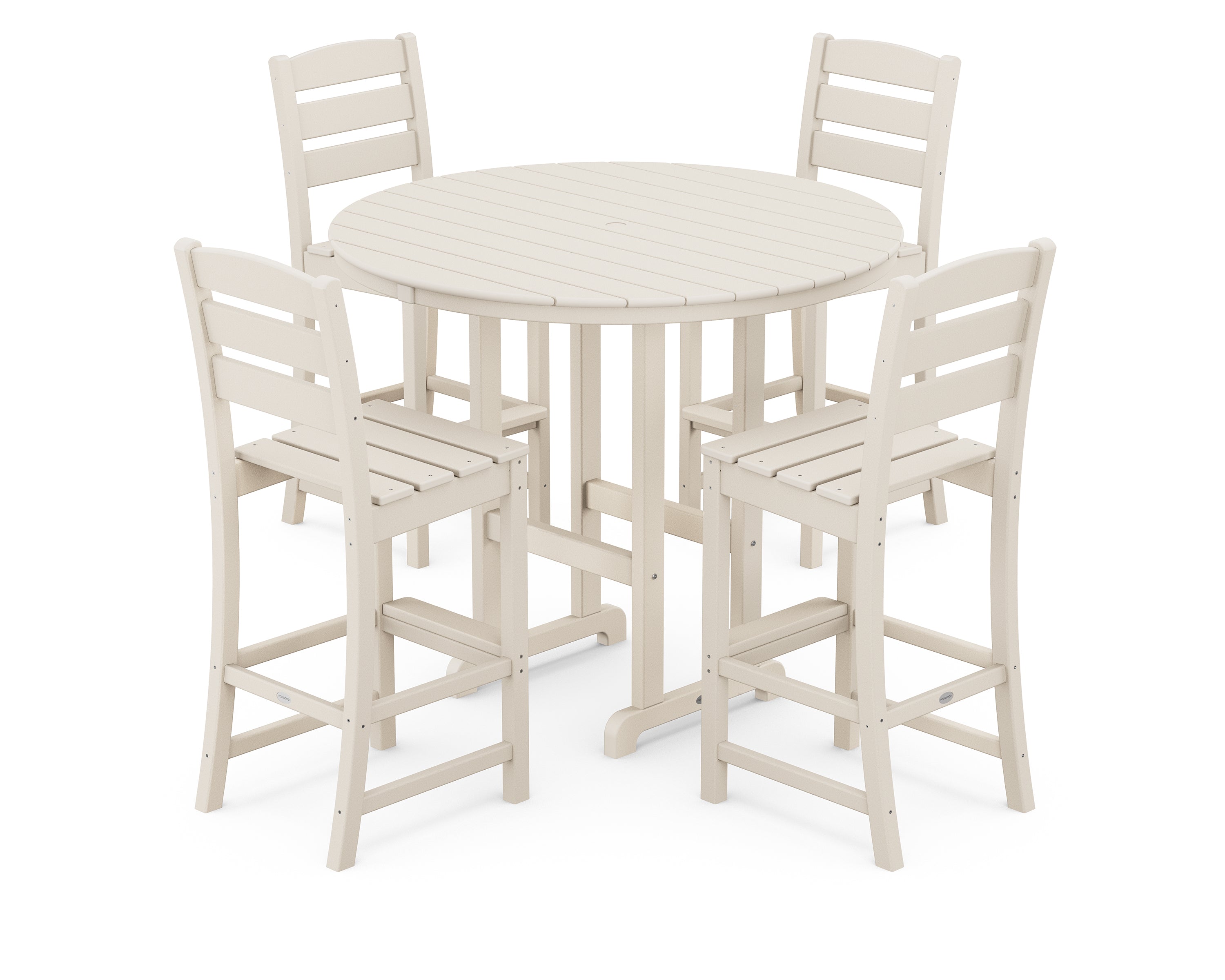 POLYWOOD® Lakeside 5-Piece Round Farmhouse Side Chair Bar Set in Sand