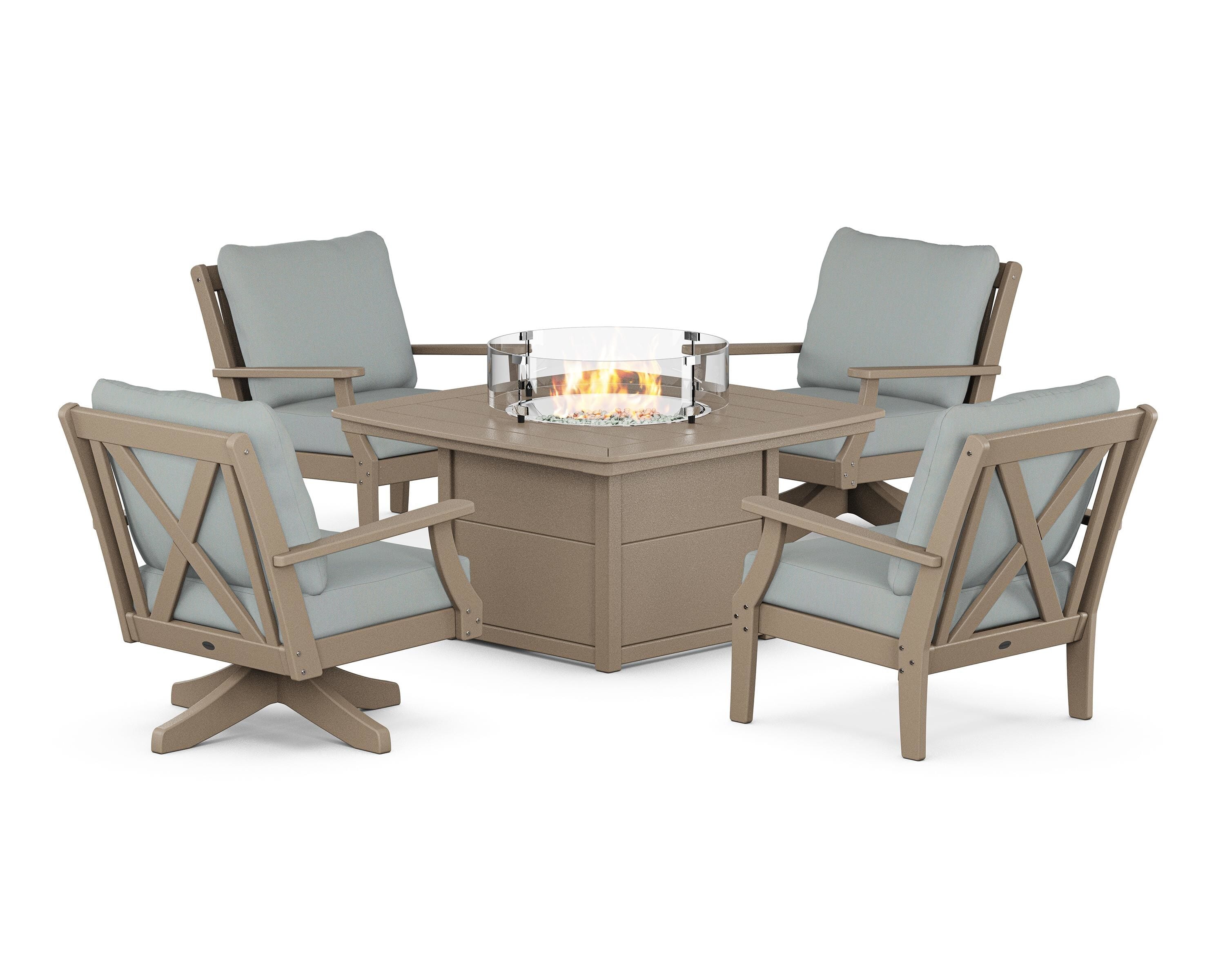 POLYWOOD Braxton 5-Piece Deep Seating Set with Fire Table in Sand / Spa