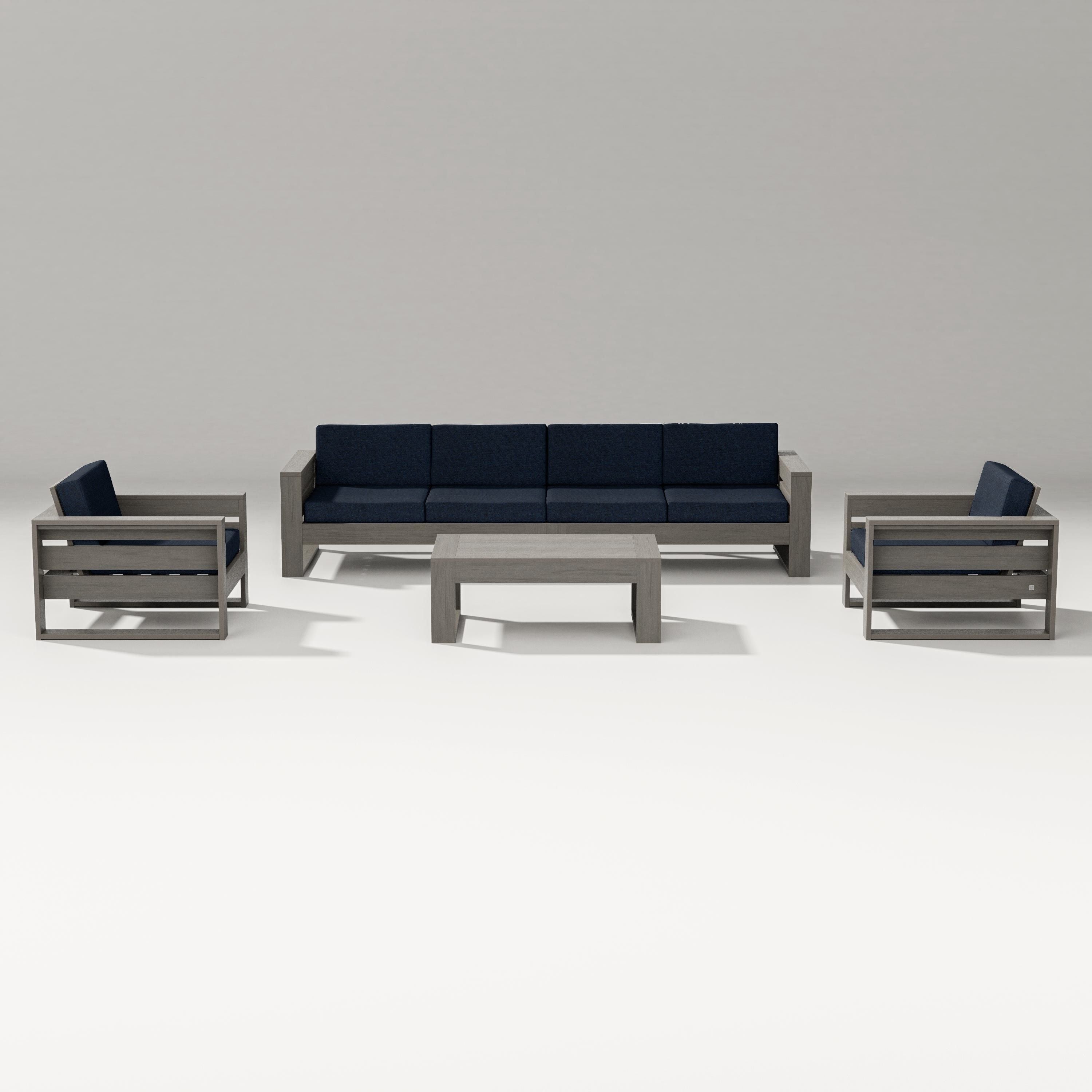 PW Designer Series Latitude 5-Piece Lounge Sofa Set in Driftwood / Marine Indigo