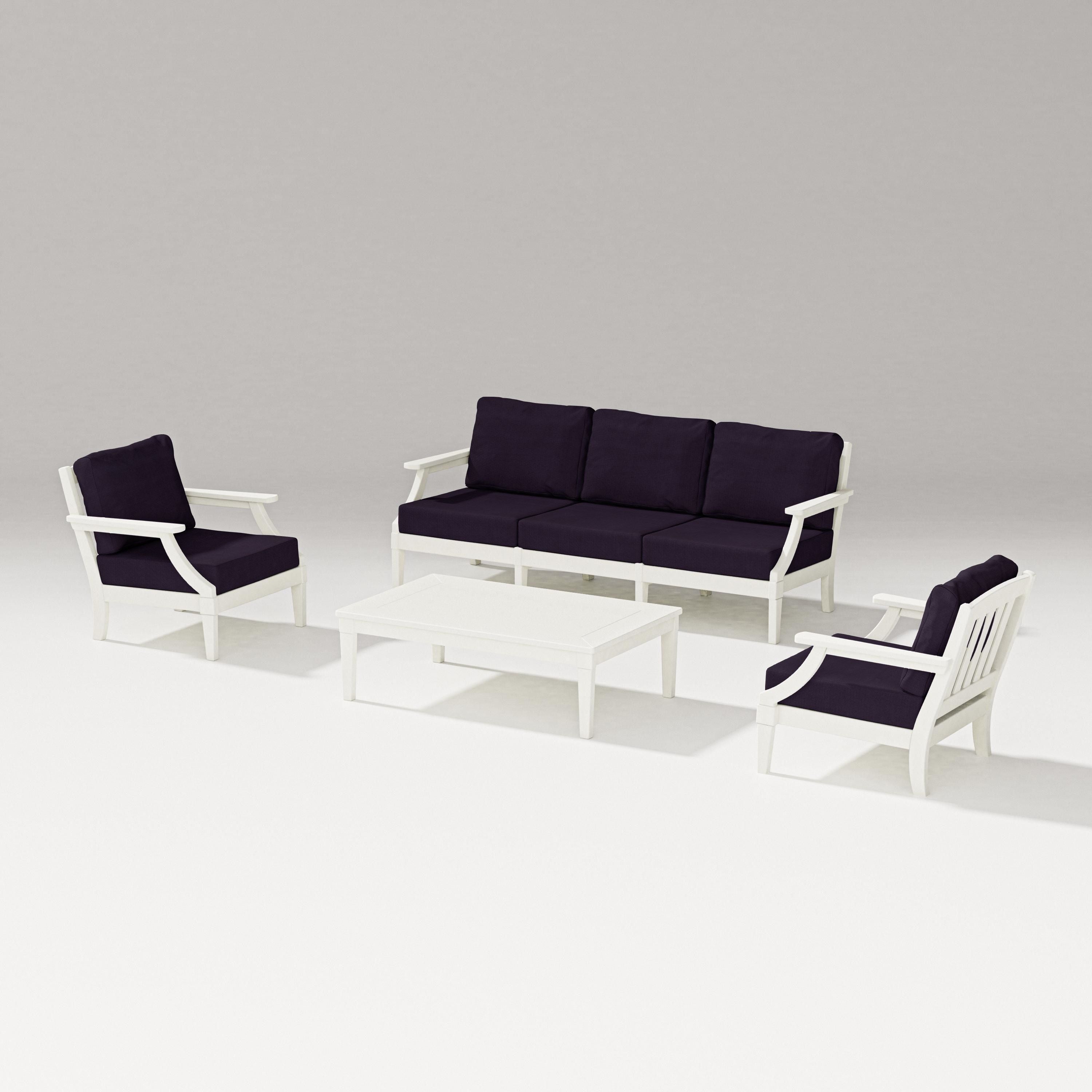 PW Designer Series Estate 4-Piece Lounge Sofa Set in Vintage White / Navy Linen
