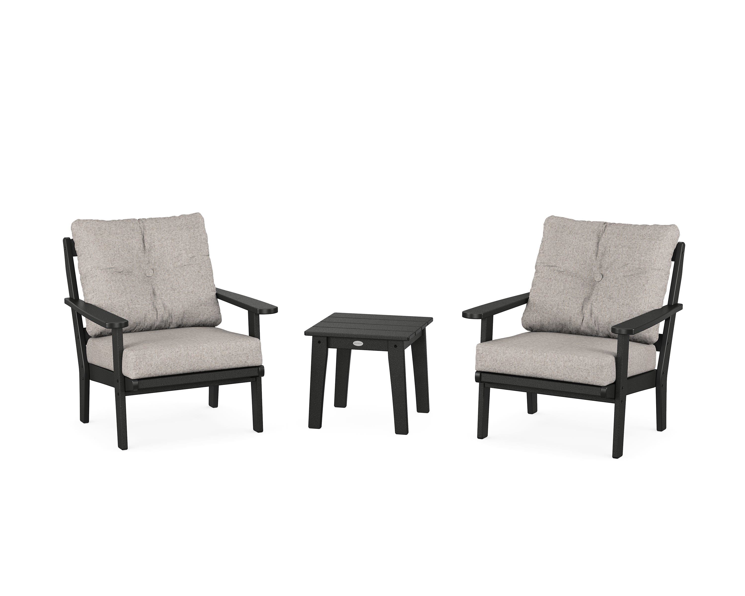 POLYWOOD Mission 3-Piece Deep Seating Set in Black / Weathered Tweed
