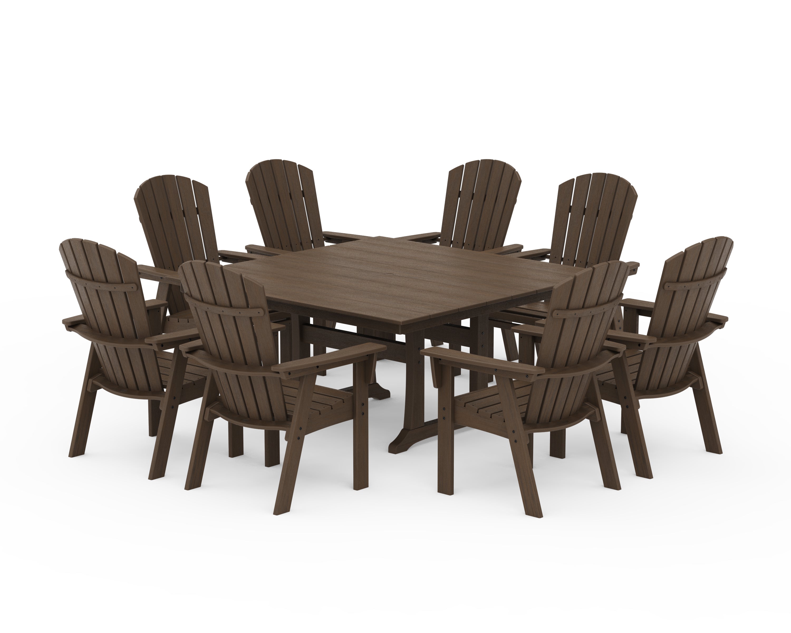 POLYWOOD Nautical Curveback Adirondack 9-Piece Square Dining Set with Trestle Legs in Kona