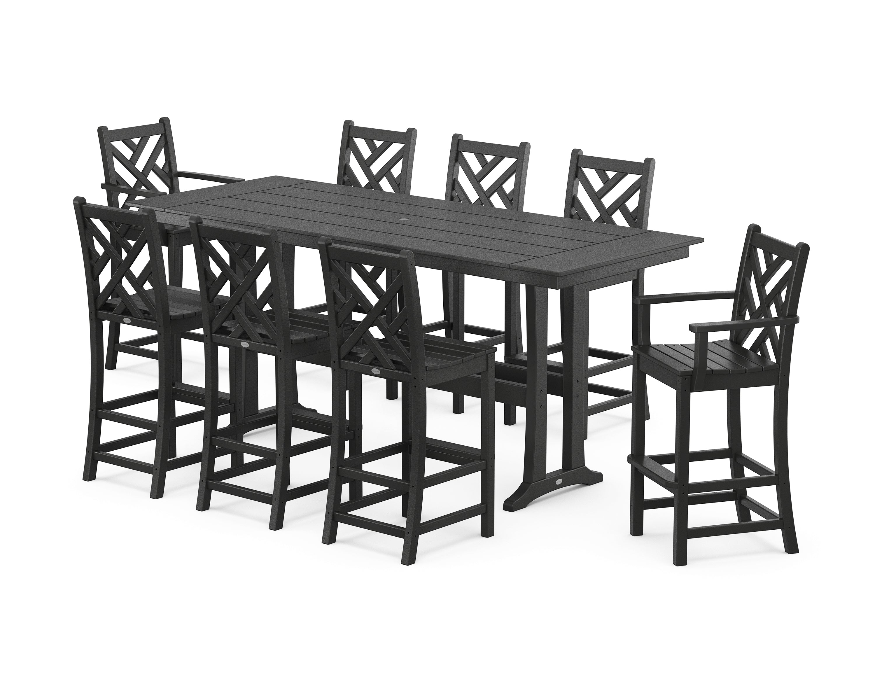 POLYWOOD Chippendale 9-Piece Farmhouse Bar Set with Trestle Legs in Black