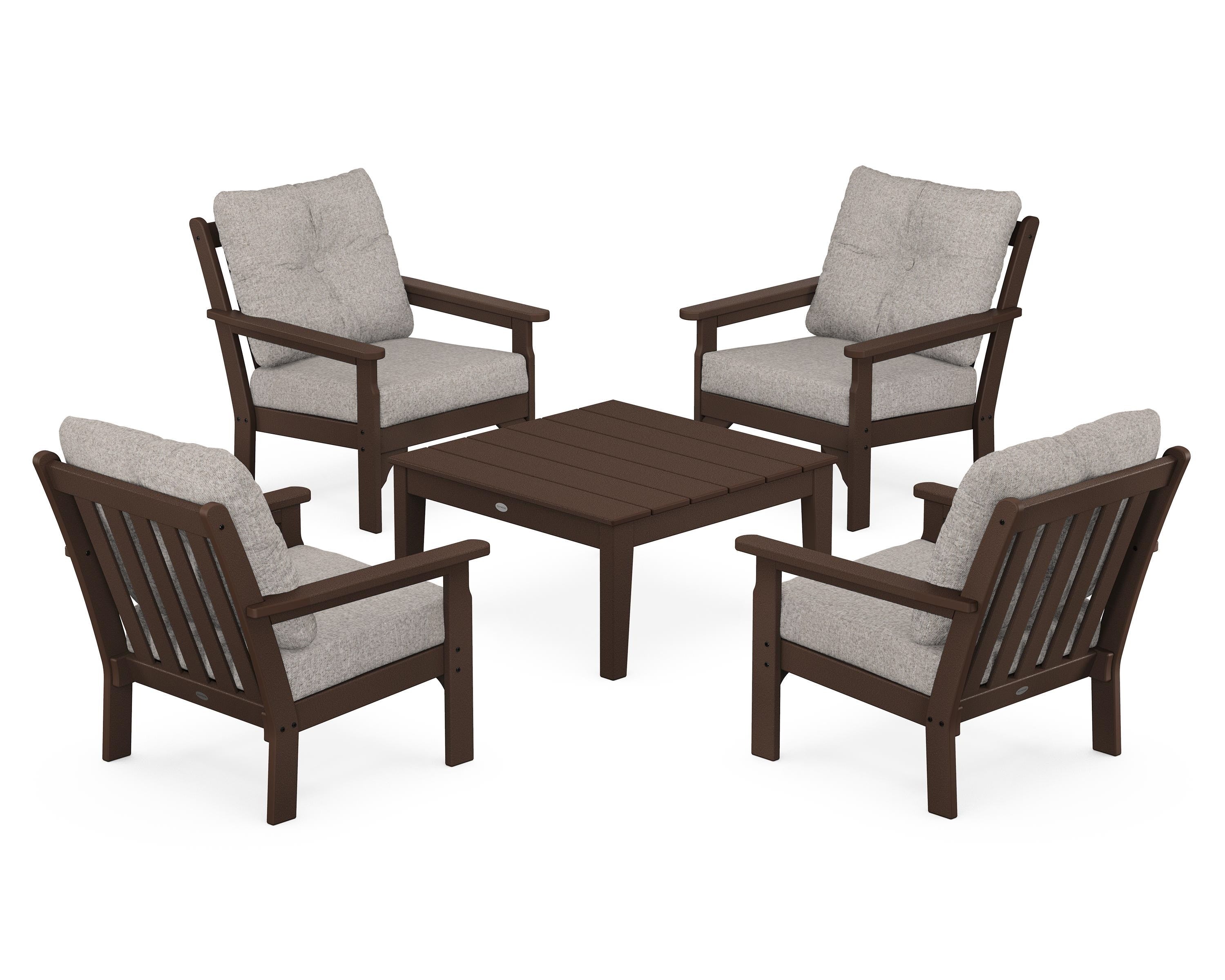 POLYWOOD Vineyard 5-Piece Deep Seating Conversation Set in Mahogany / Weathered Tweed
