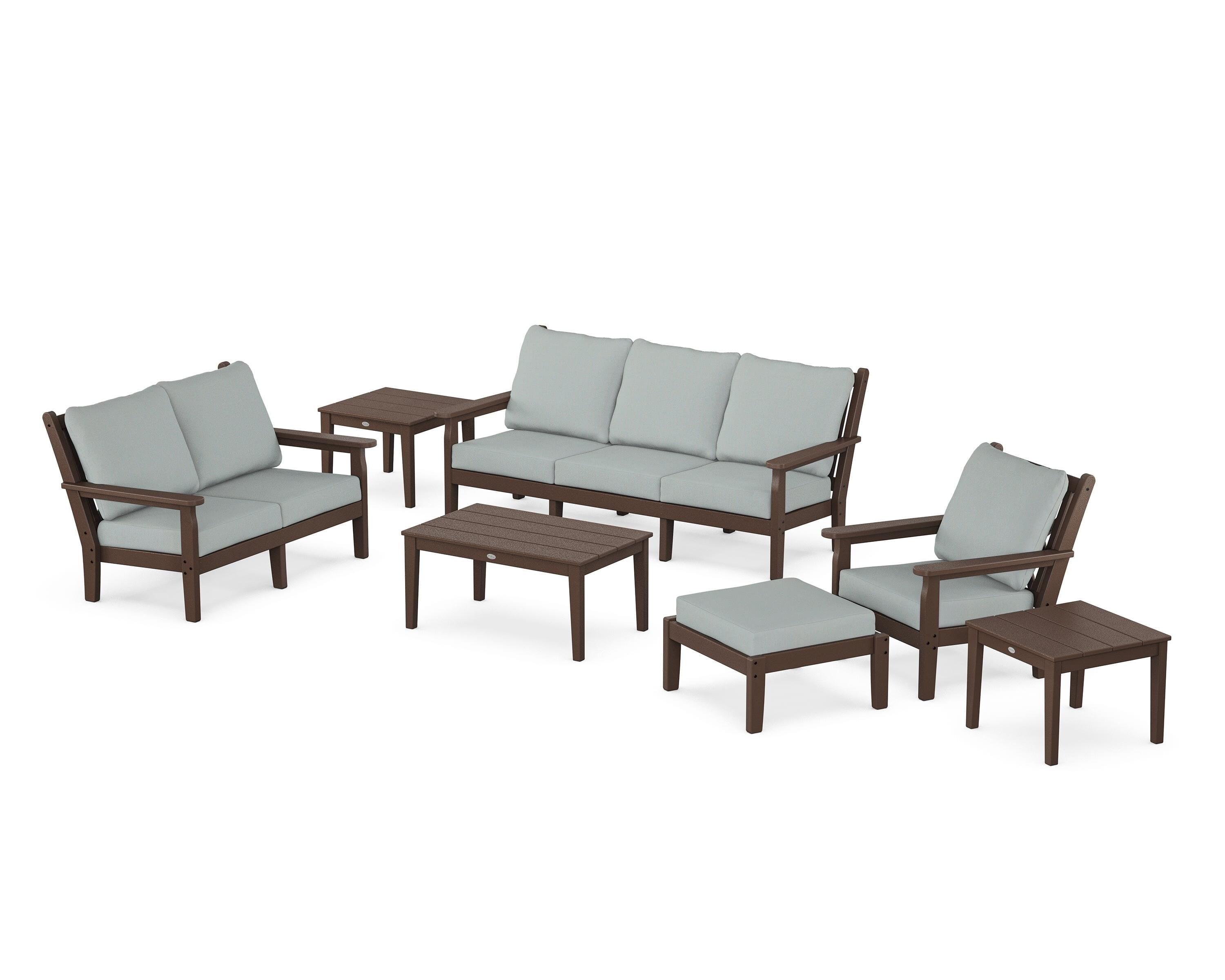 POLYWOOD Chippendale 7-Piece Deep Seating Set in Mahogany / Spa