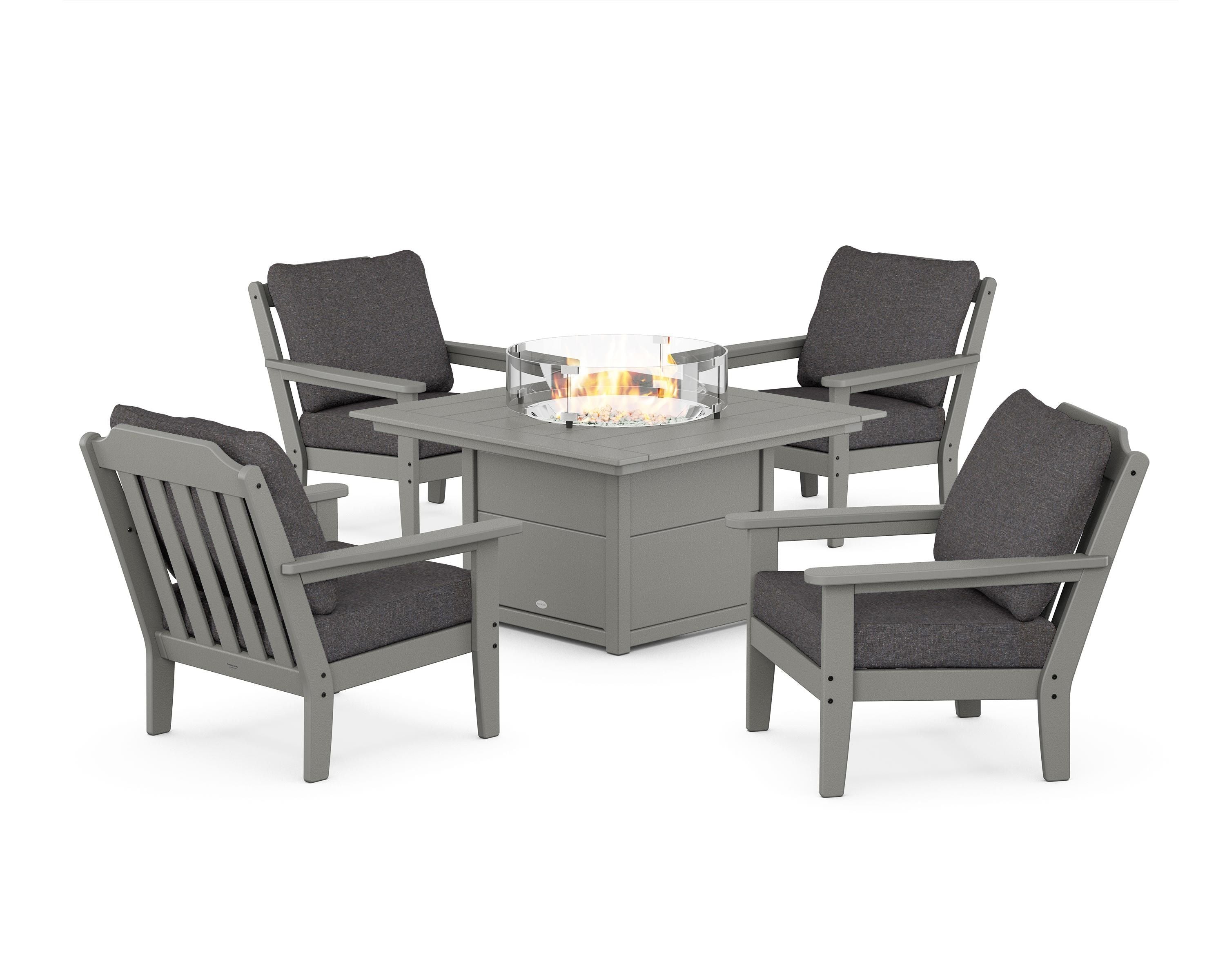 Country Living Cottage 5-Piece Deep Seating Set with Fire Pit Table in Slate Grey / Ash Charcoal