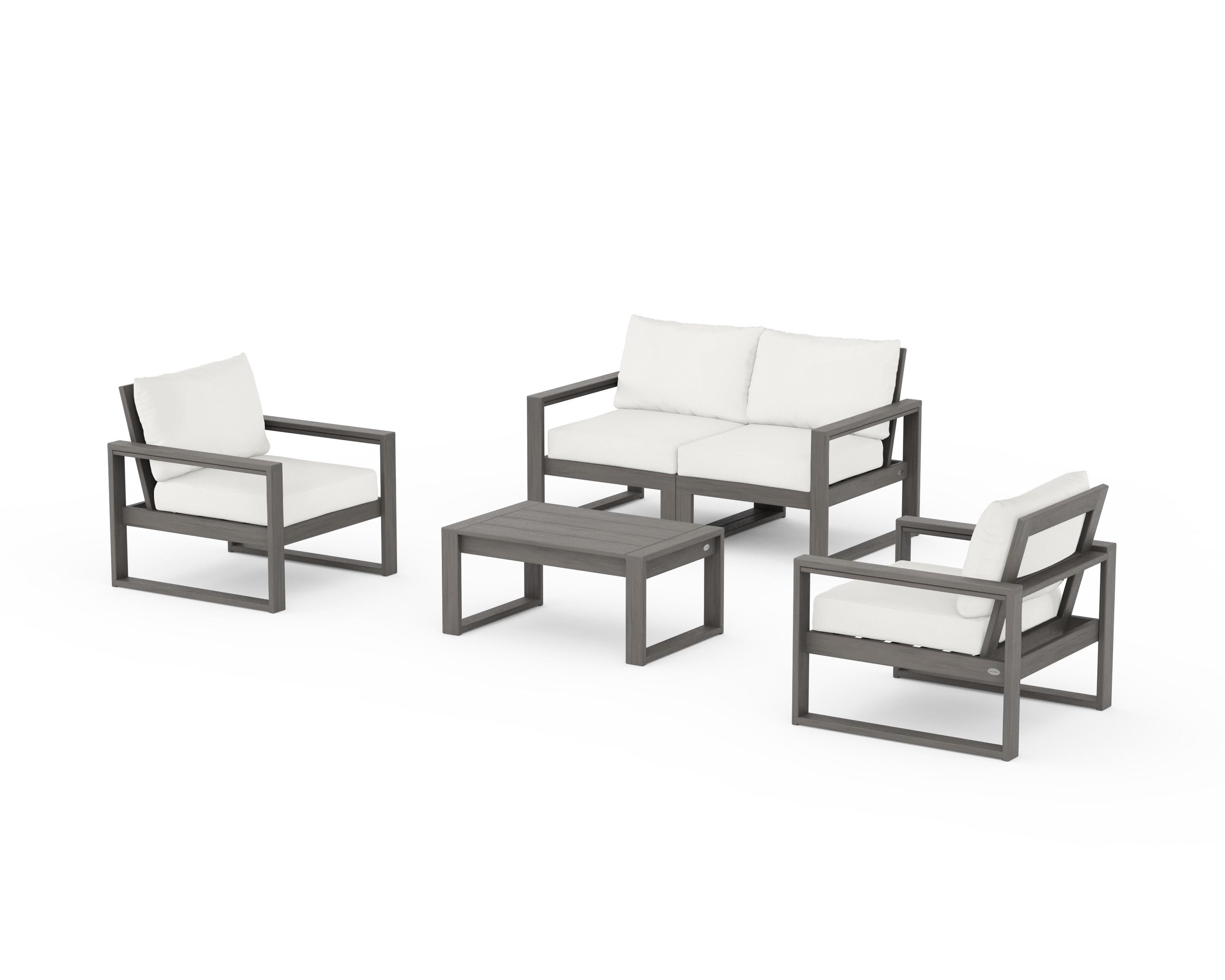 POLYWOOD EDGE Sectional 4-Piece Deep Seating Set with Loveseat in Driftwood / Natural Linen