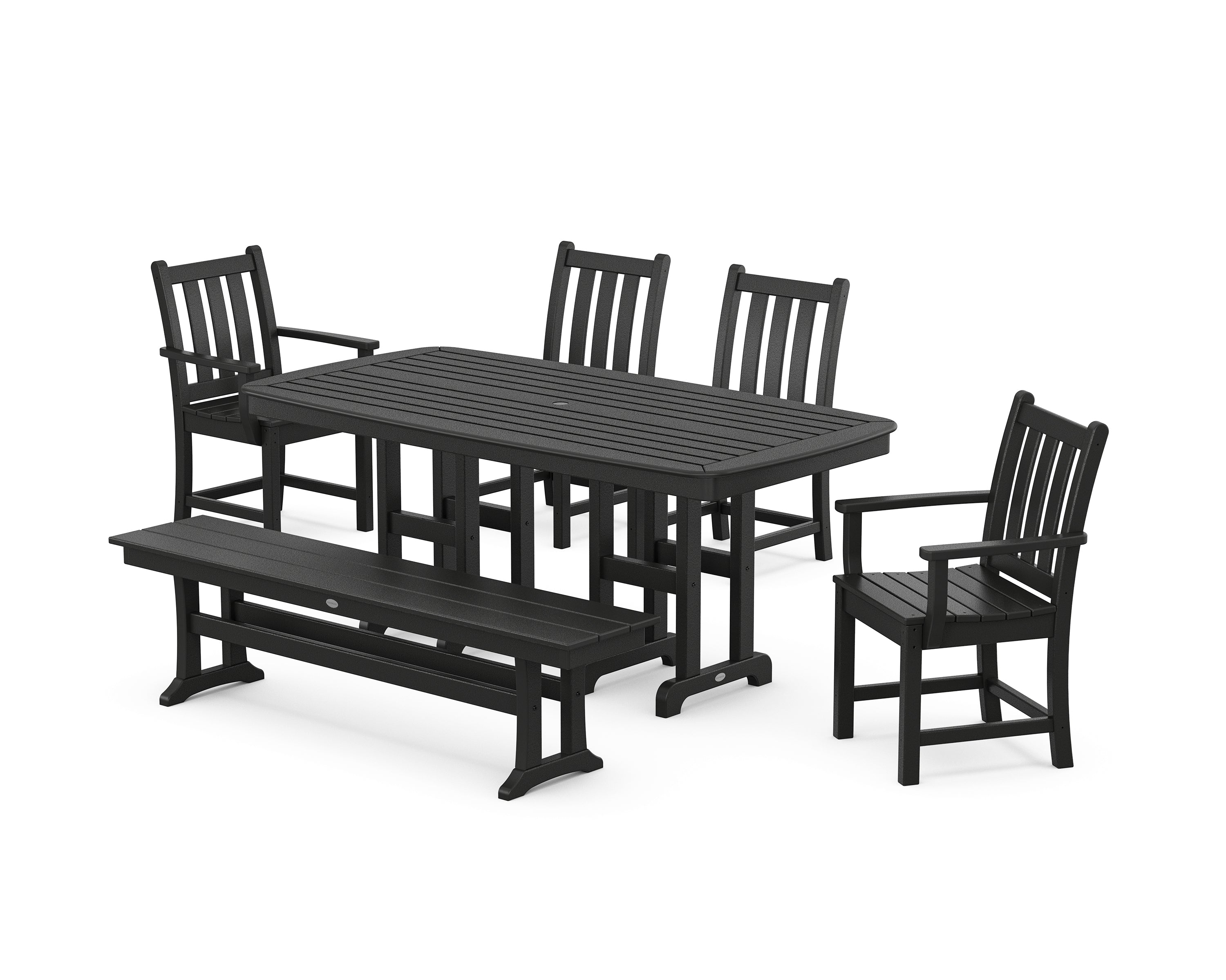 POLYWOOD Traditional Garden 6-Piece Dining Set with Bench in Black