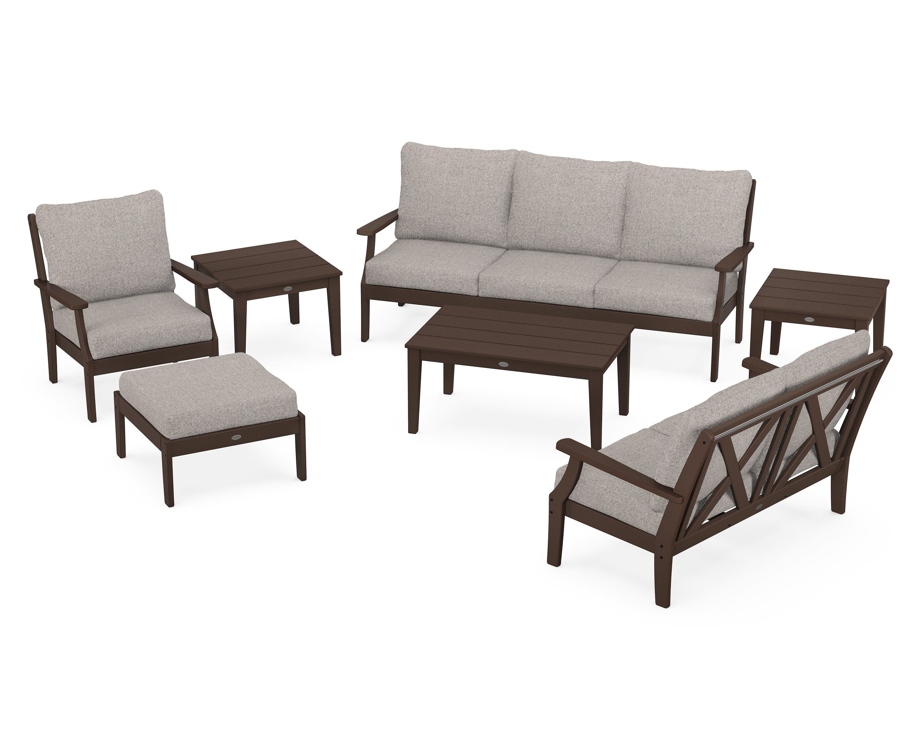 POLYWOOD Braxton 7-Piece Deep Seating Set in Mahogany / Weathered Tweed