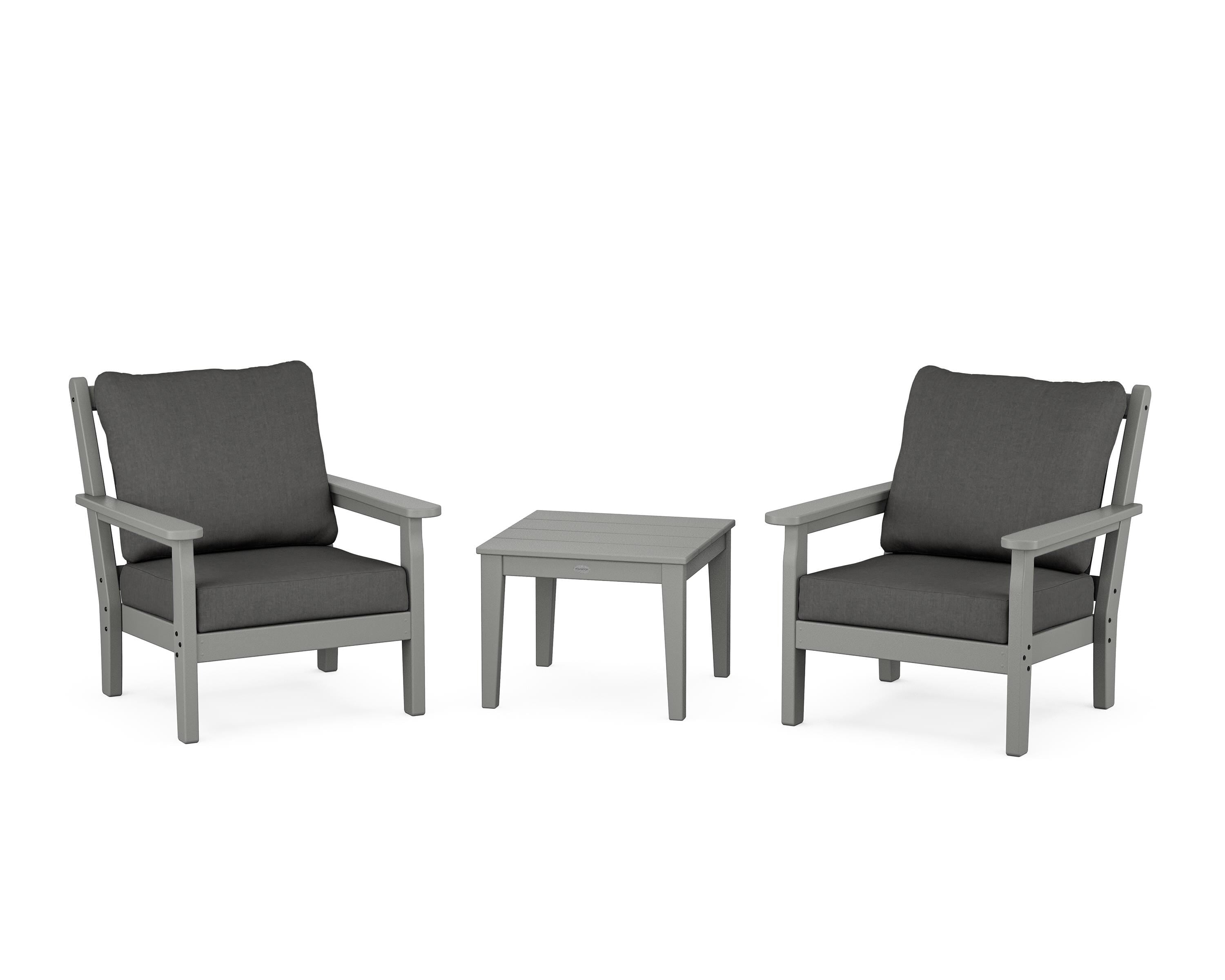 POLYWOOD Chippendale 3-Piece Deep Seating Set in Slate Grey / Spectrum Carbon
