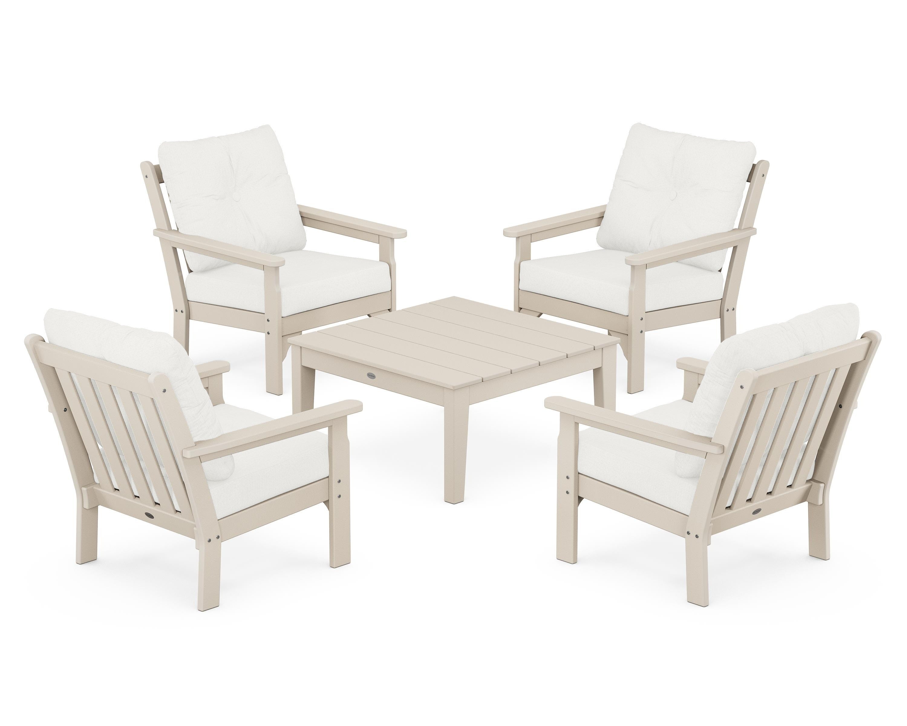 POLYWOOD Vineyard 5-Piece Deep Seating Conversation Set in Sand / Natural Linen