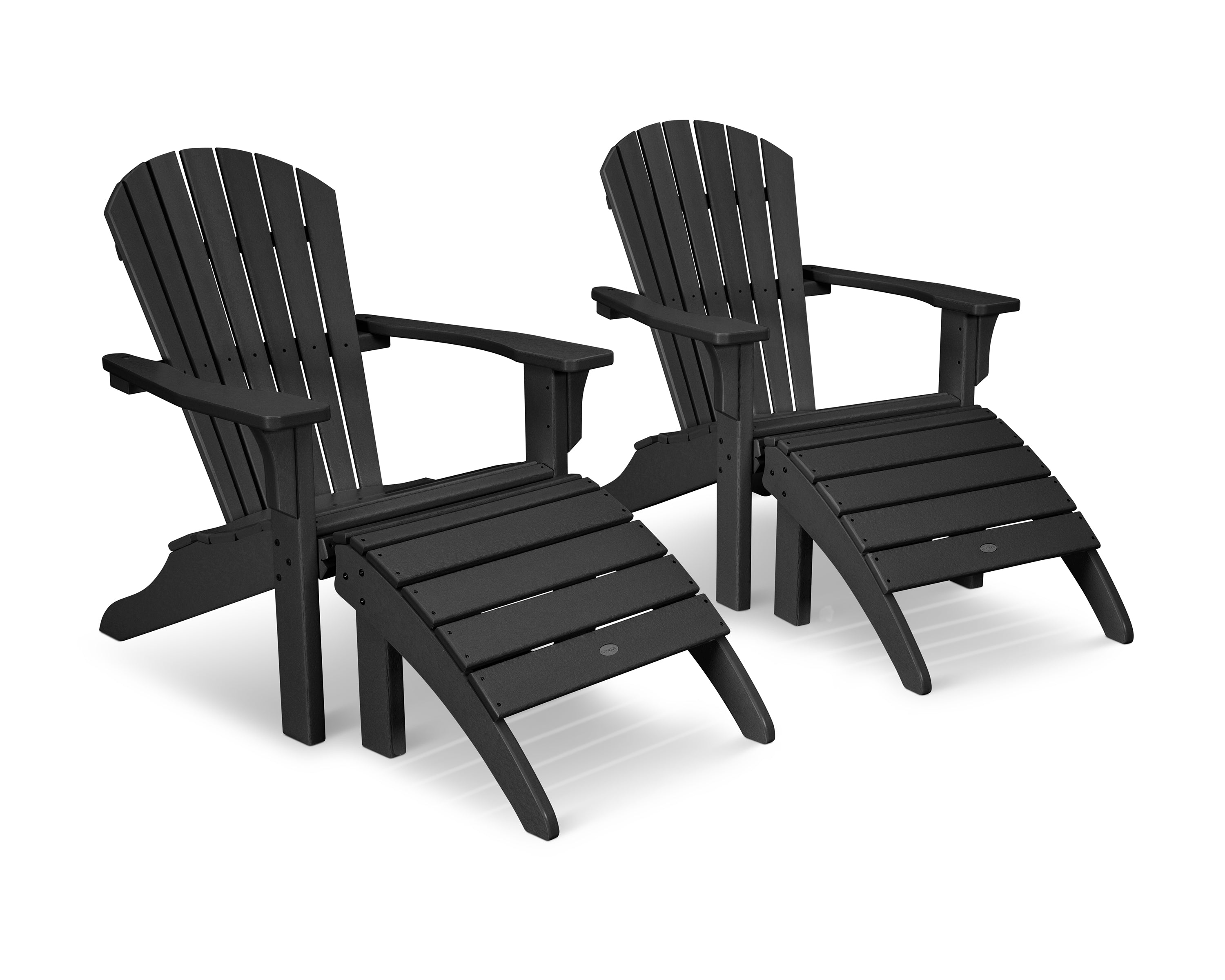 POLYWOOD Seashell Adirondack Set with Ottomans in Black