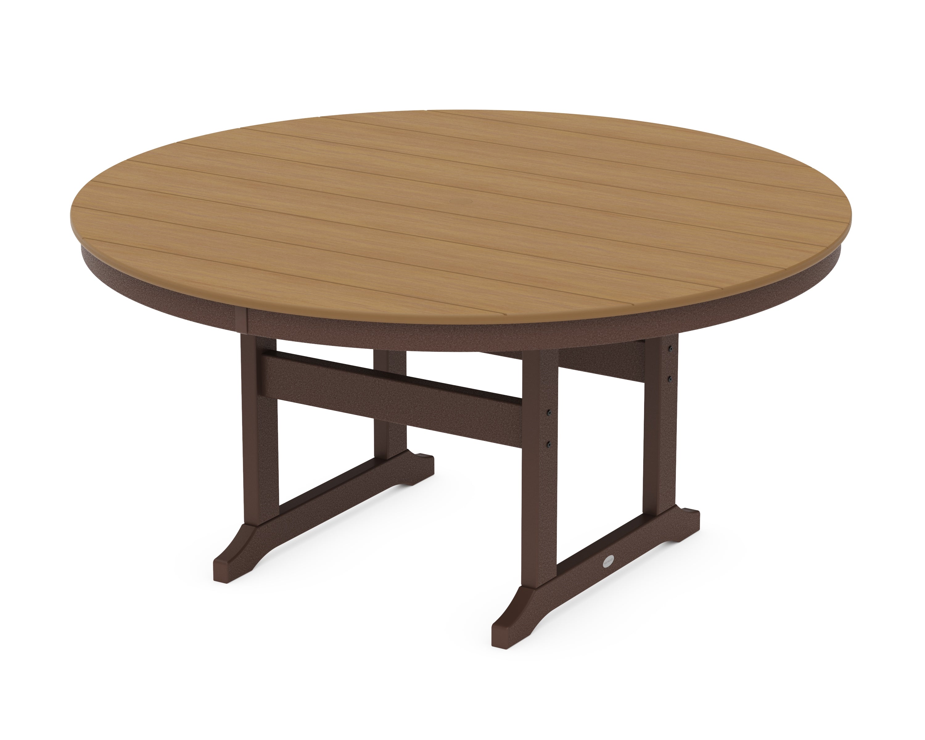 POLYWOOD 60” Round Farmhouse Dining Table in Mahogany / Natural