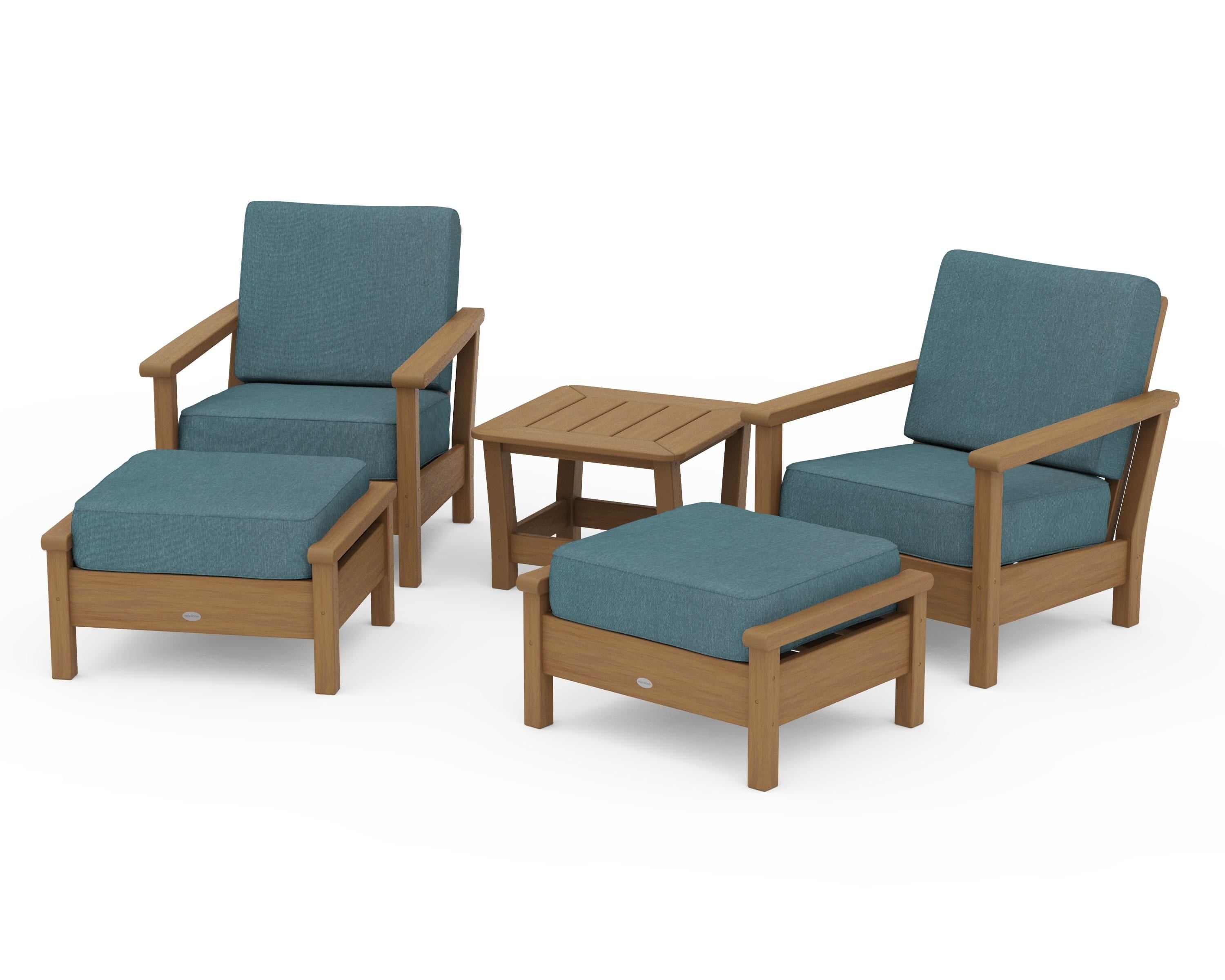 POLYWOOD Harbour 5-Piece Deep Seating Chair Set in Natural / Ocean Teal