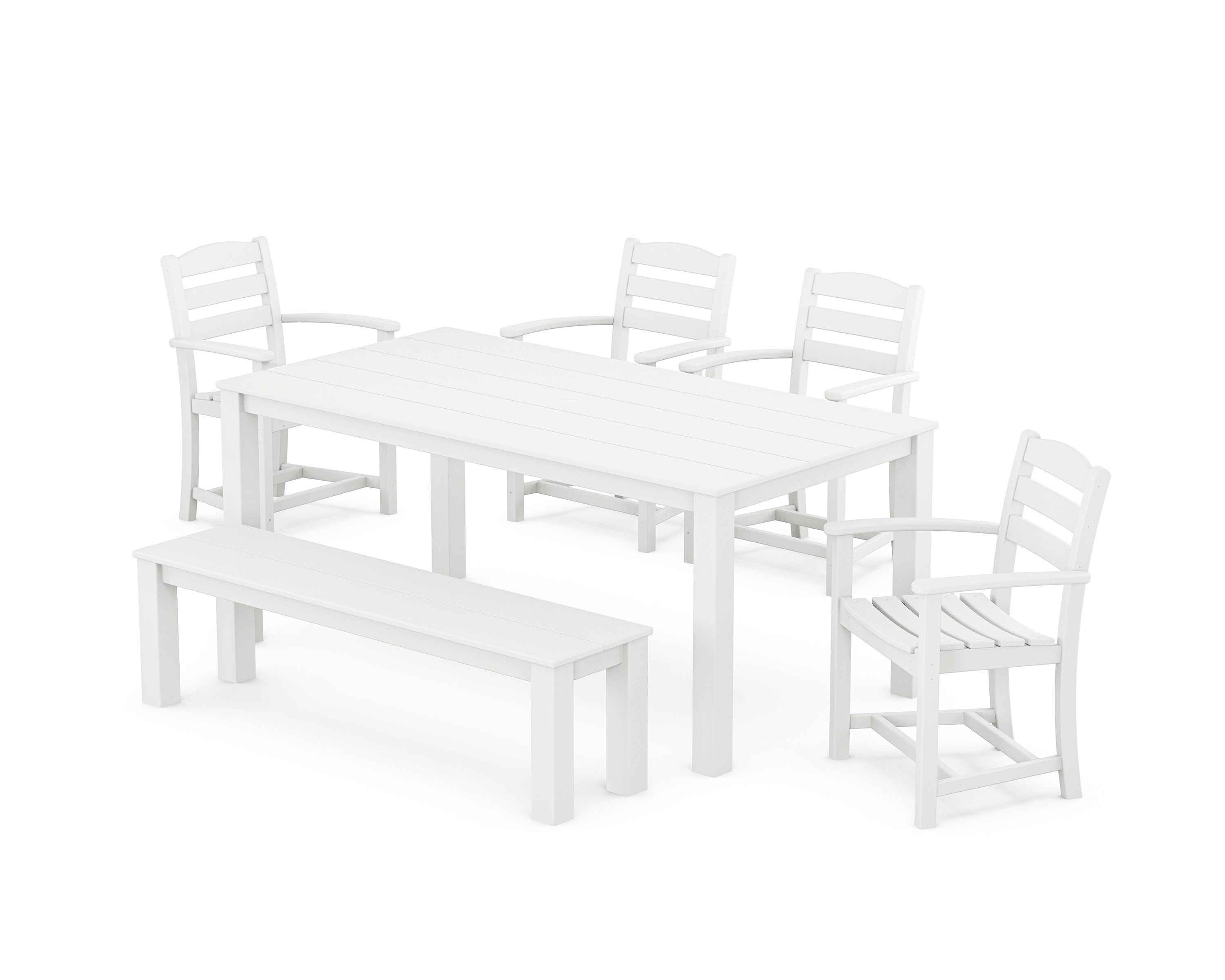 POLYWOOD La Casa Cafe' 6-Piece Parsons Dining Set with Bench in White